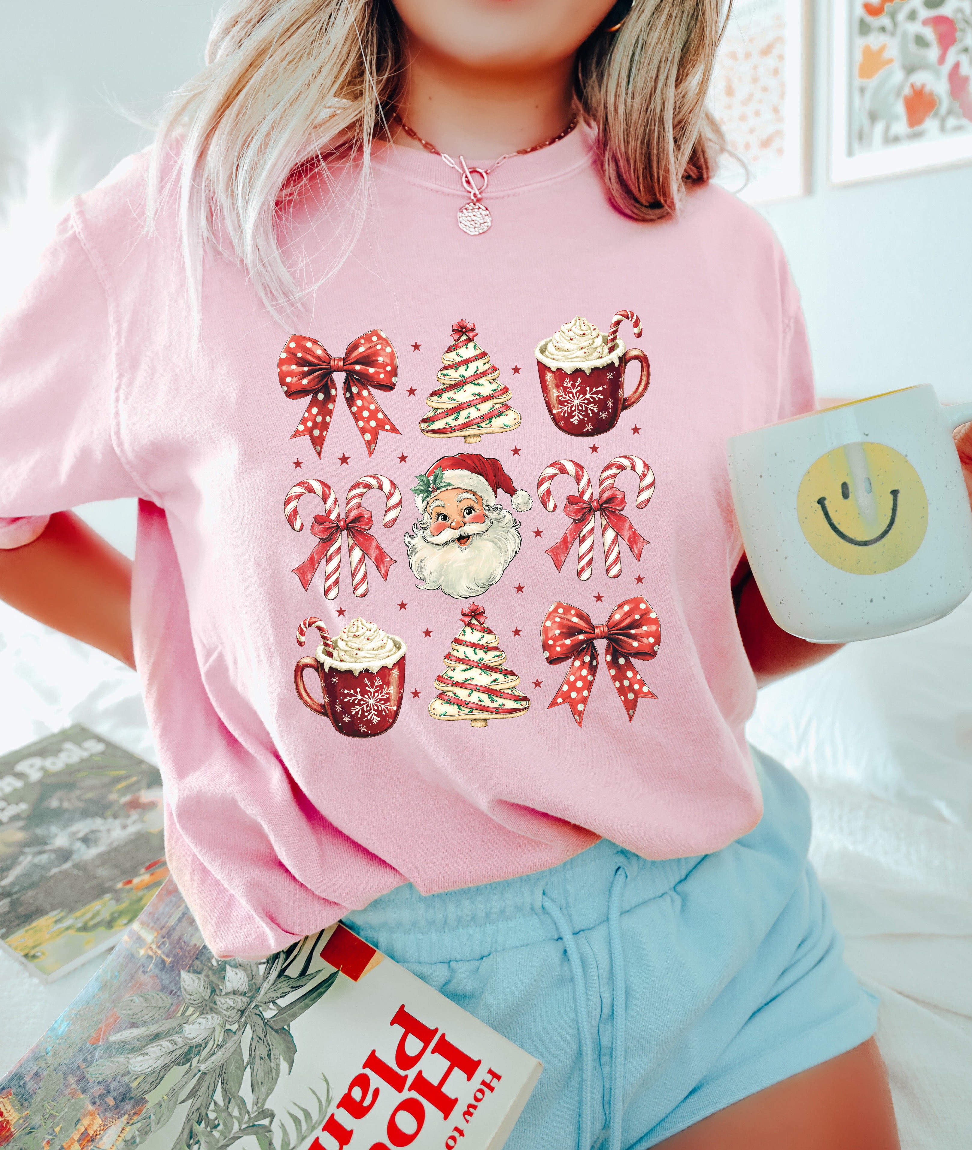 Christmas Tree Santa Hot Chocolate Christmas fall winter Comfort Colors Garment Dyed T Shirt