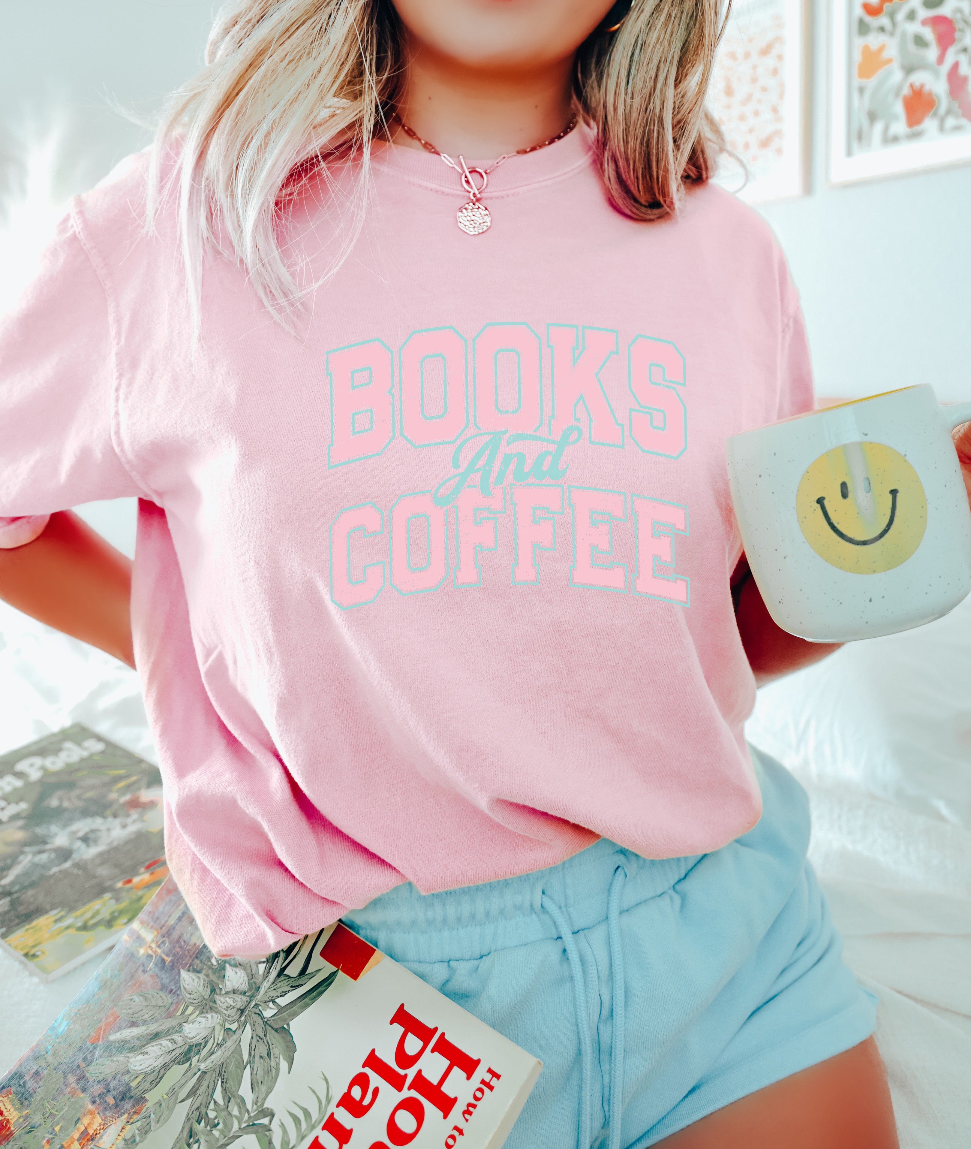 Books and Coffee Comfort Colors Garment Dyed T Shirt