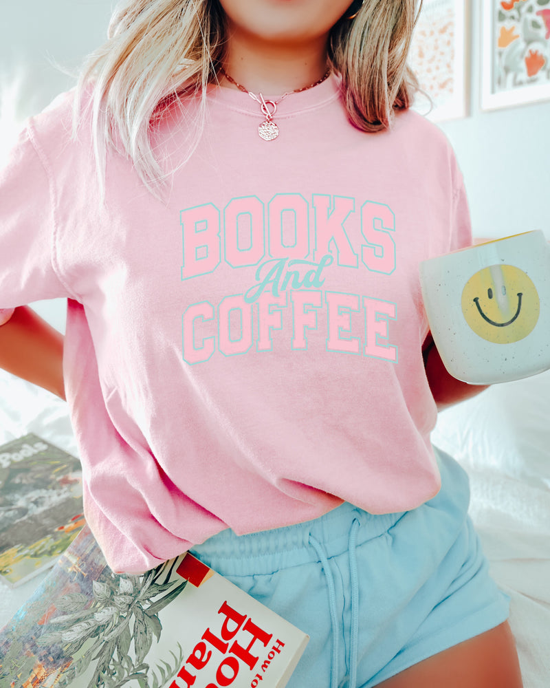 Books and Coffee Comfort Colors Garment Dyed T Shirt