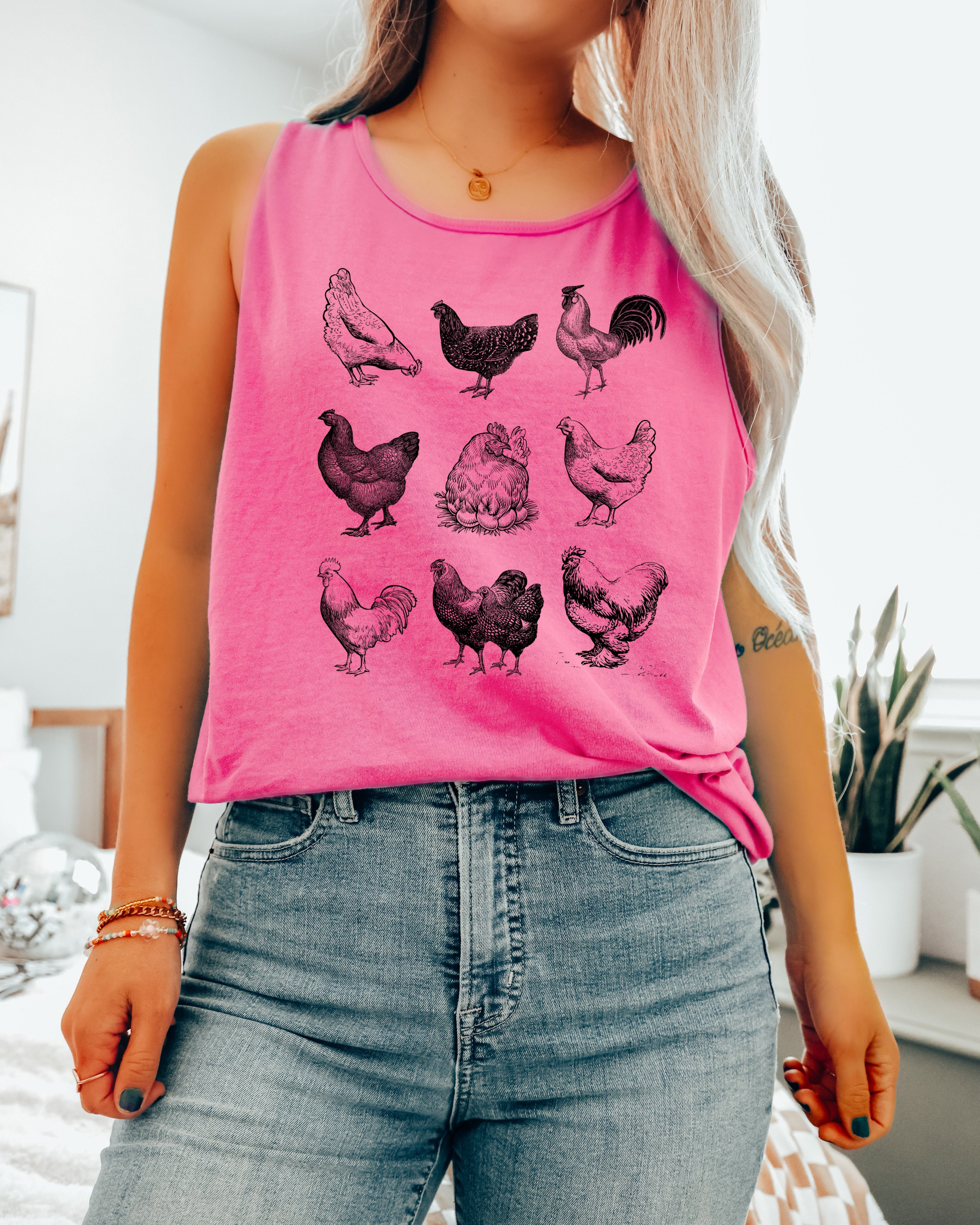 9 chickens Lake Beach Comfort Colors Tank Top – Mountain Hiking Camping Vacation Nature Graphic