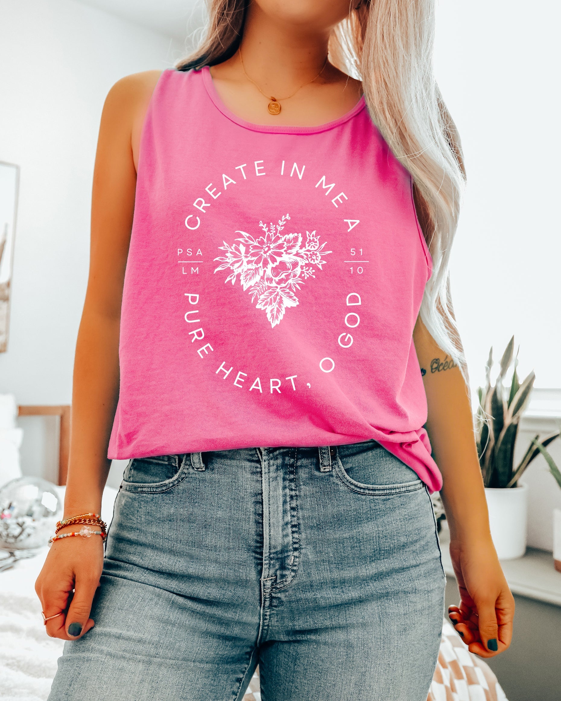 Create in me a pure heart Christian Comfort Colors Tank Top Faith Bible Jesus