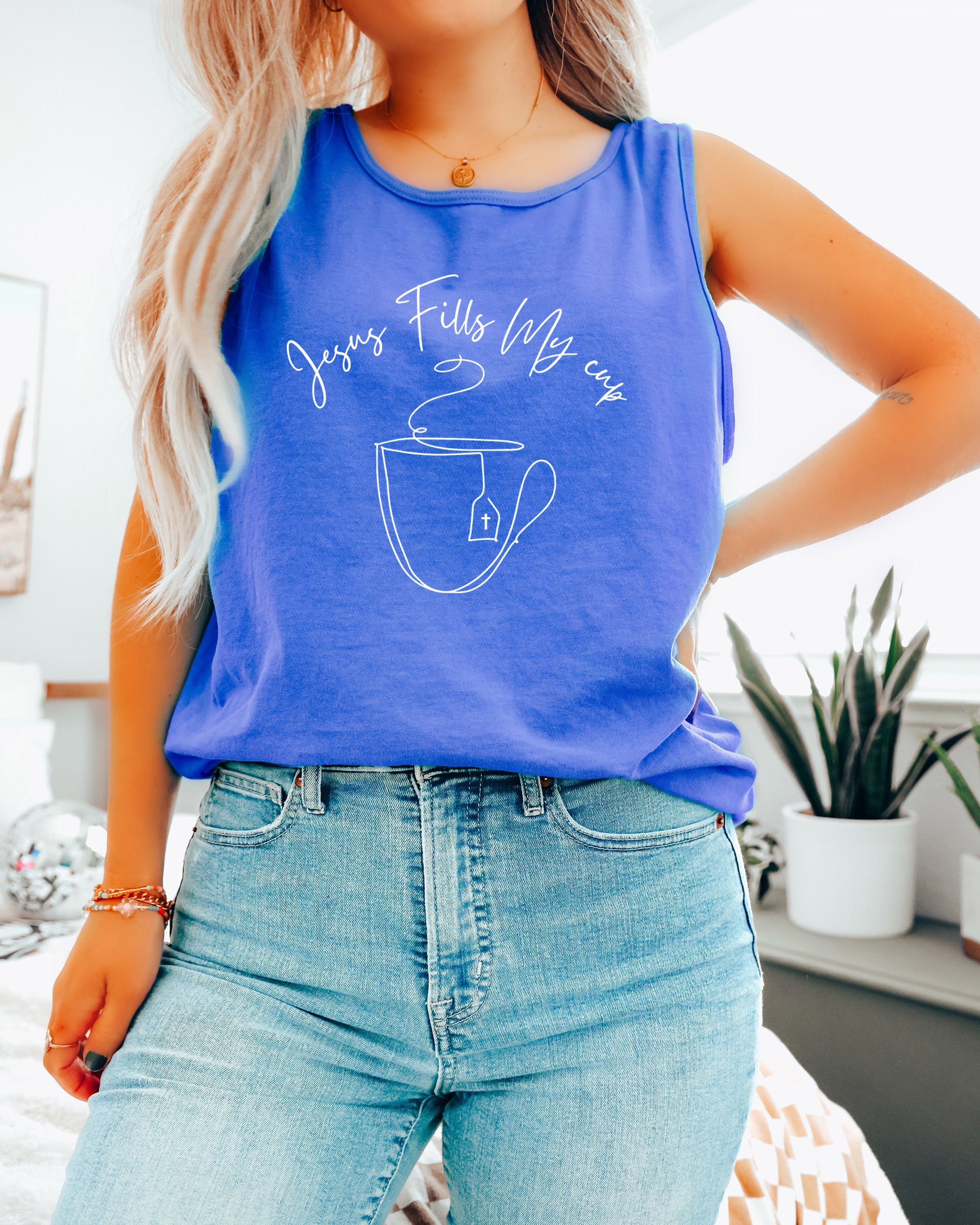 Jesus Fills my cup Christian Comfort Colors Tank Top Faith Bible
