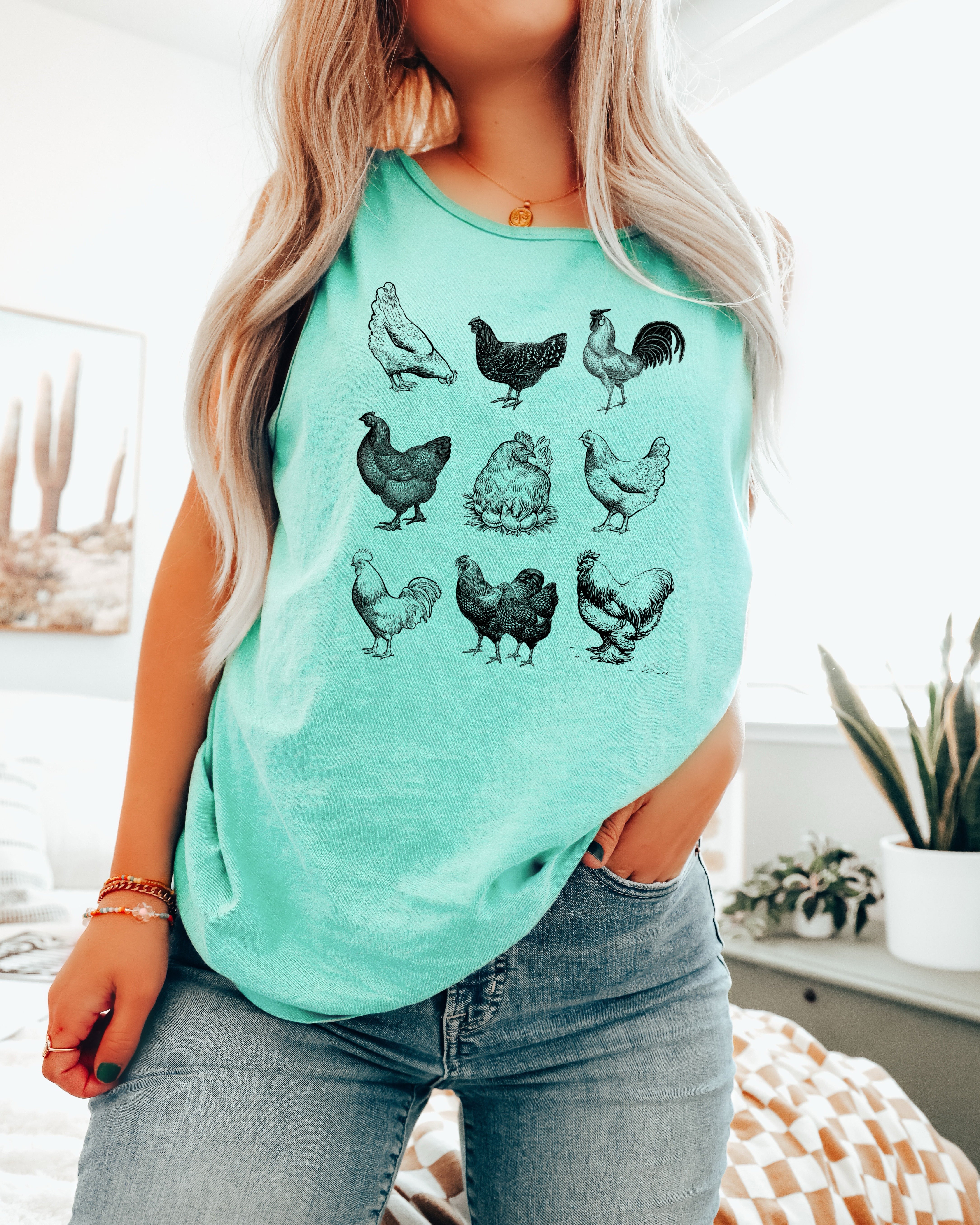 9 chickens Lake Beach Comfort Colors Tank Top – Mountain Hiking Camping Vacation Nature Graphic