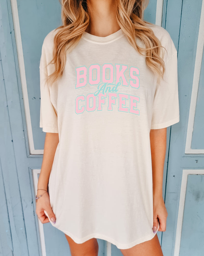 Books and Coffee Comfort Colors Garment Dyed T Shirt