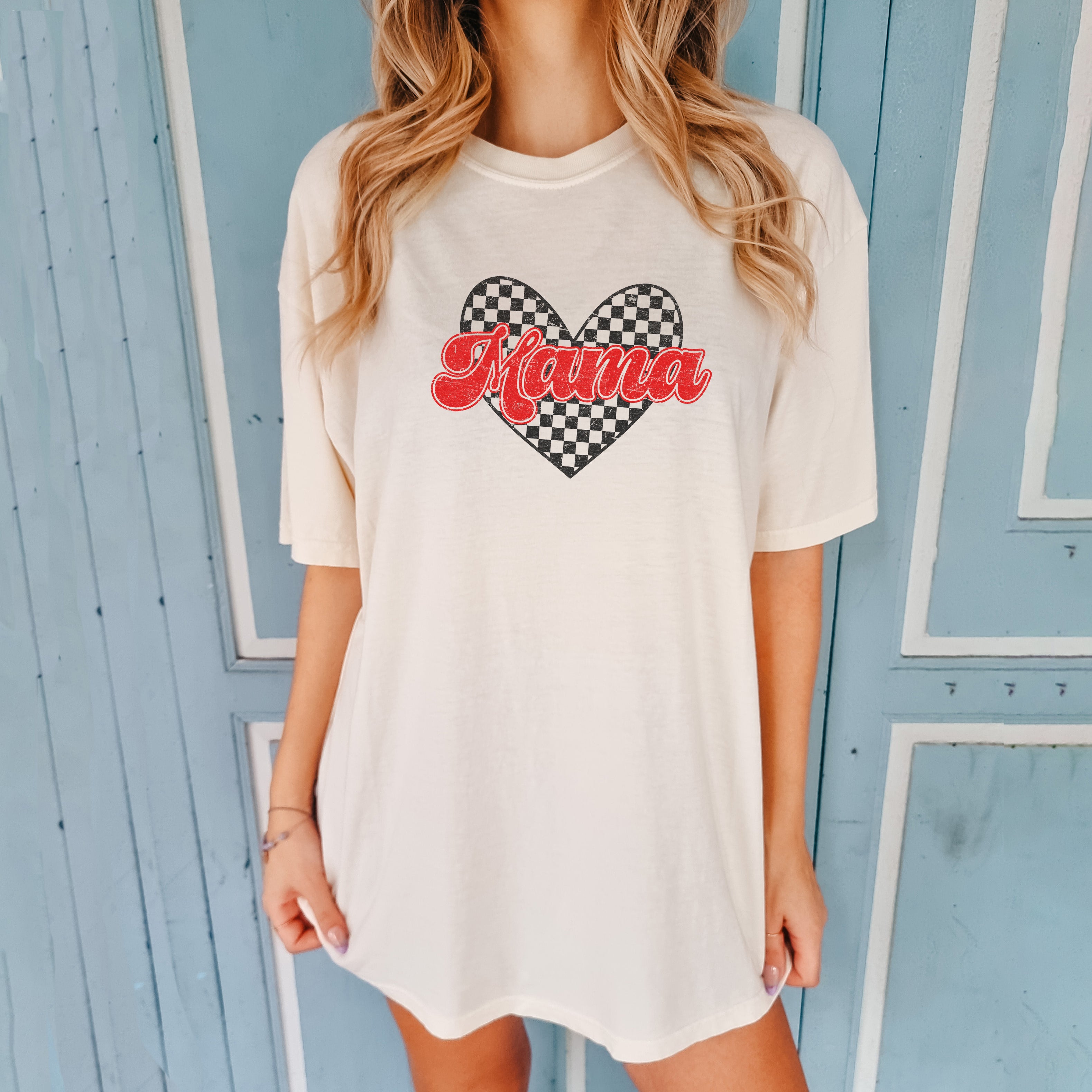 Mama Love Comfort Colors T Shirt (Checkered)