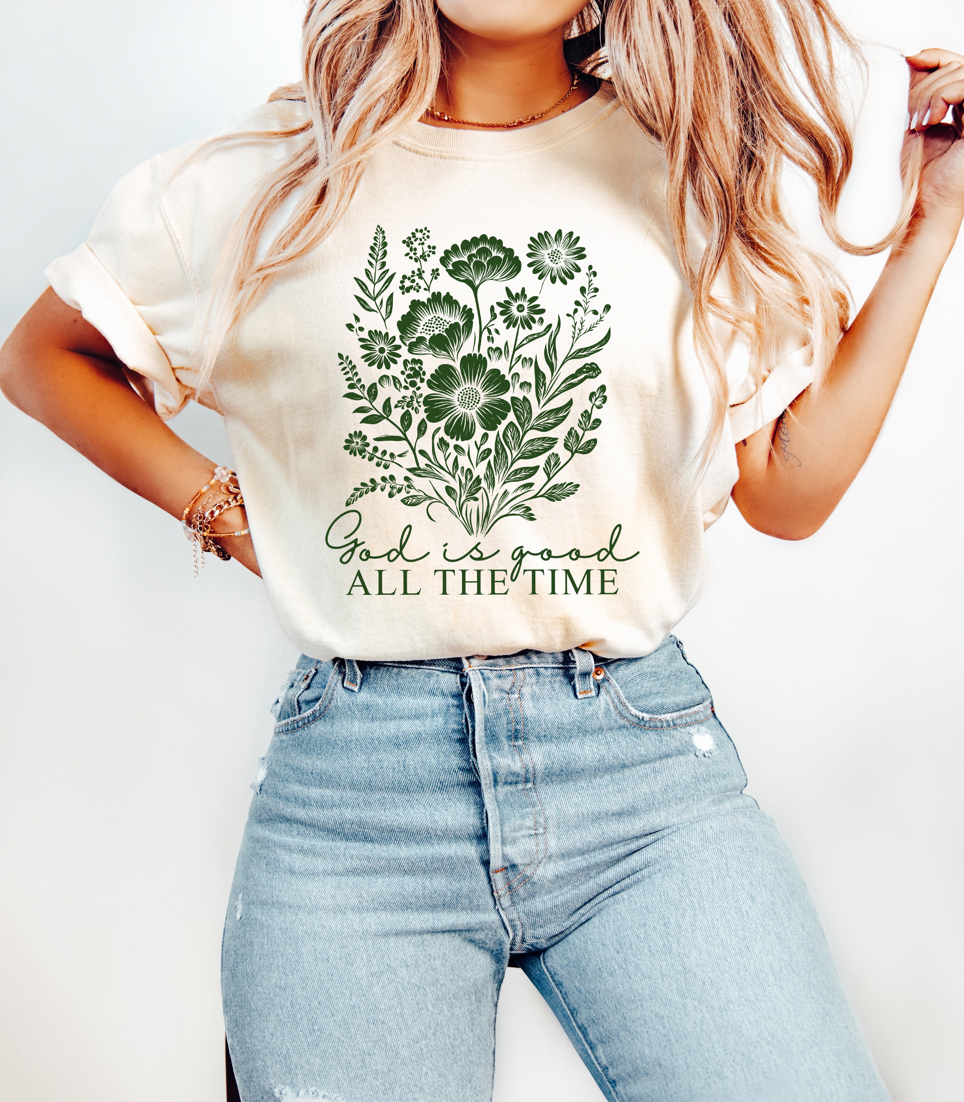 God is good all the time Flower Botanical Comfort Colors T Shirt