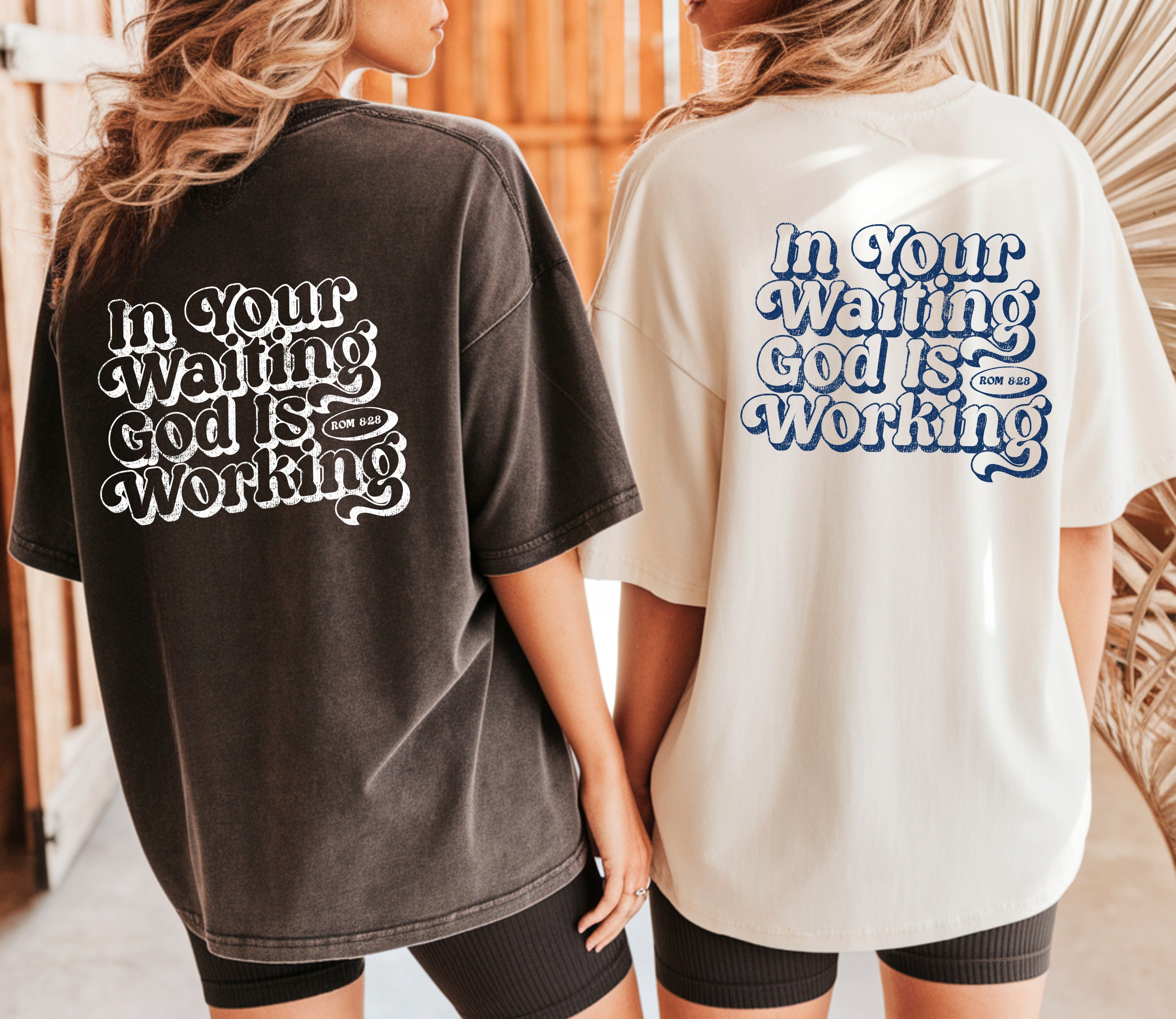 In the waiting God is working Comfort Colors T Shirt Religious Jesus Bible (Outlined Groovy)