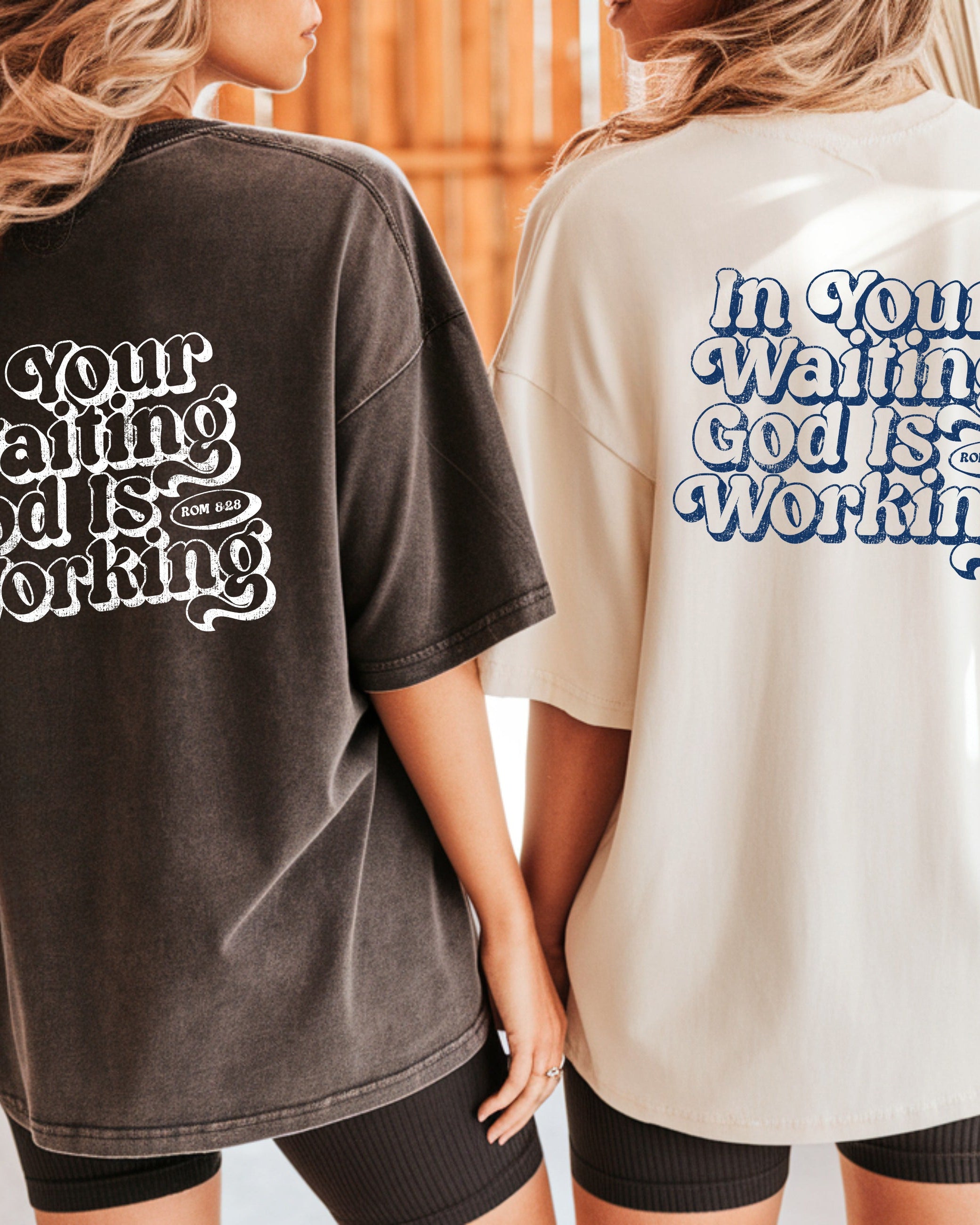 In the waiting God is working Comfort Colors T Shirt Religious Jesus Bible (Outlined Groovy)