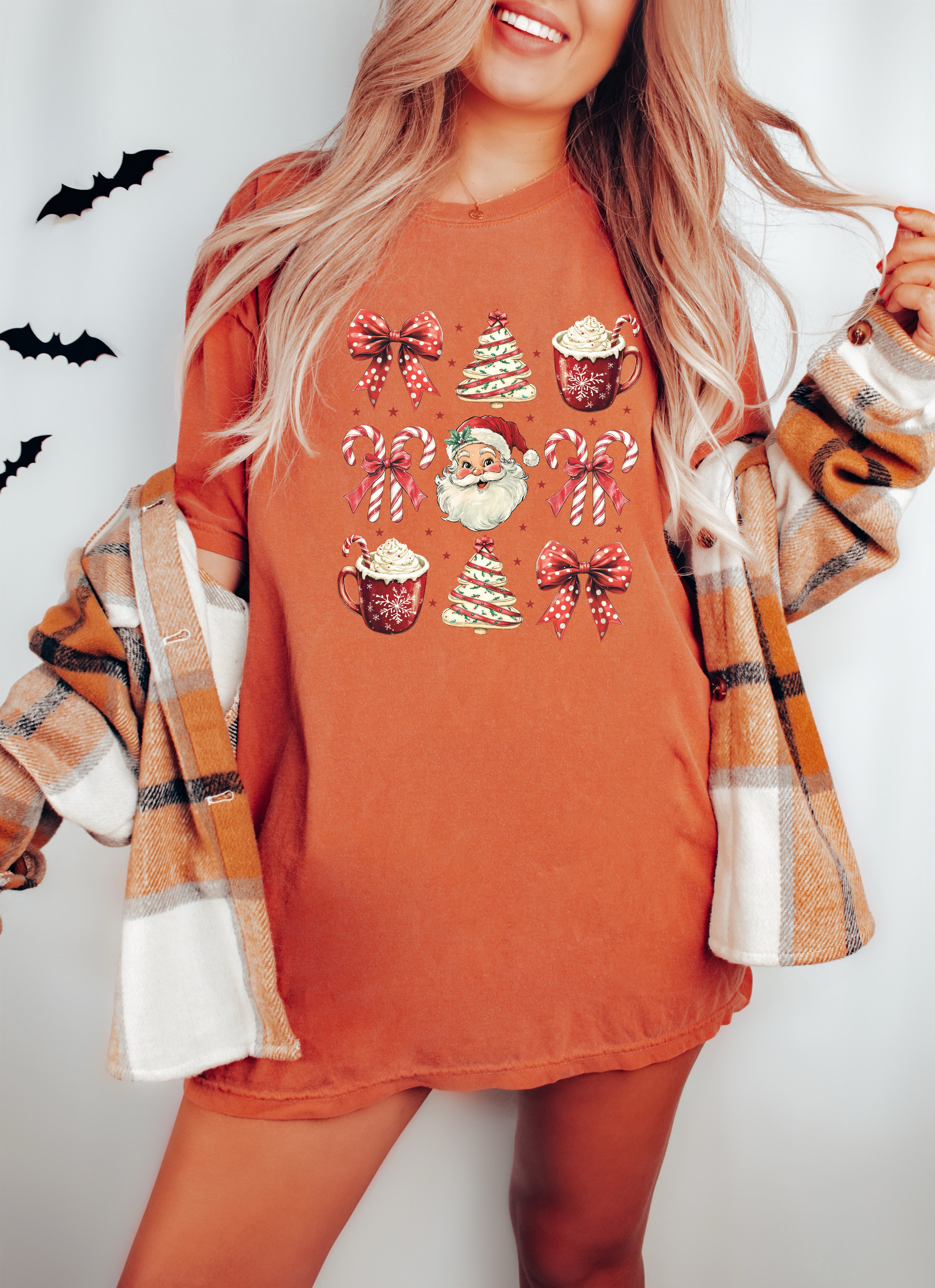 Christmas Tree Santa Hot Chocolate Christmas fall winter Comfort Colors Garment Dyed T Shirt