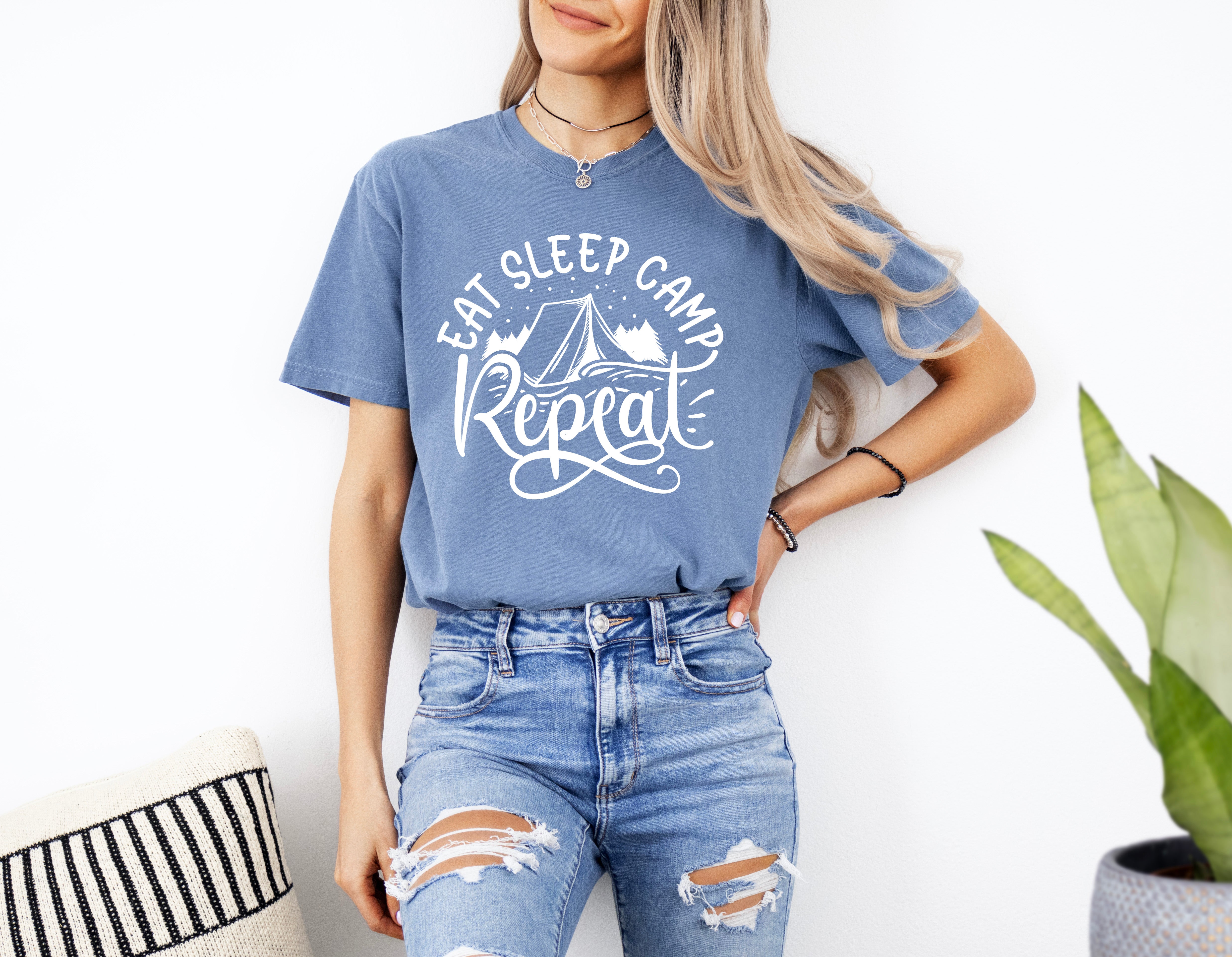 Camping Hiking Mountain Nature Garment Dyed T Shirt