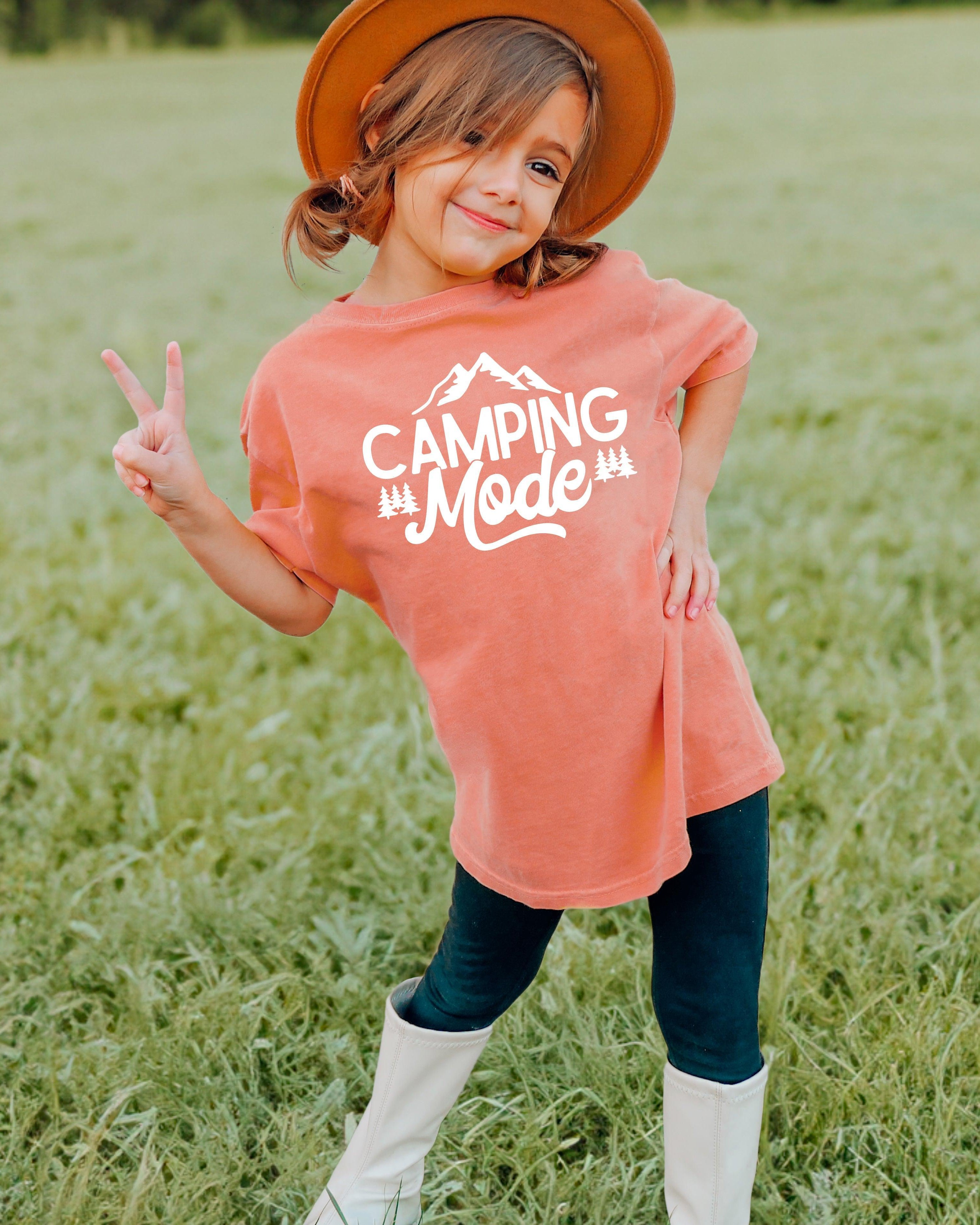 Camping Mode Nature Camping Hiking Garment Dyed Kids Youth Shirt