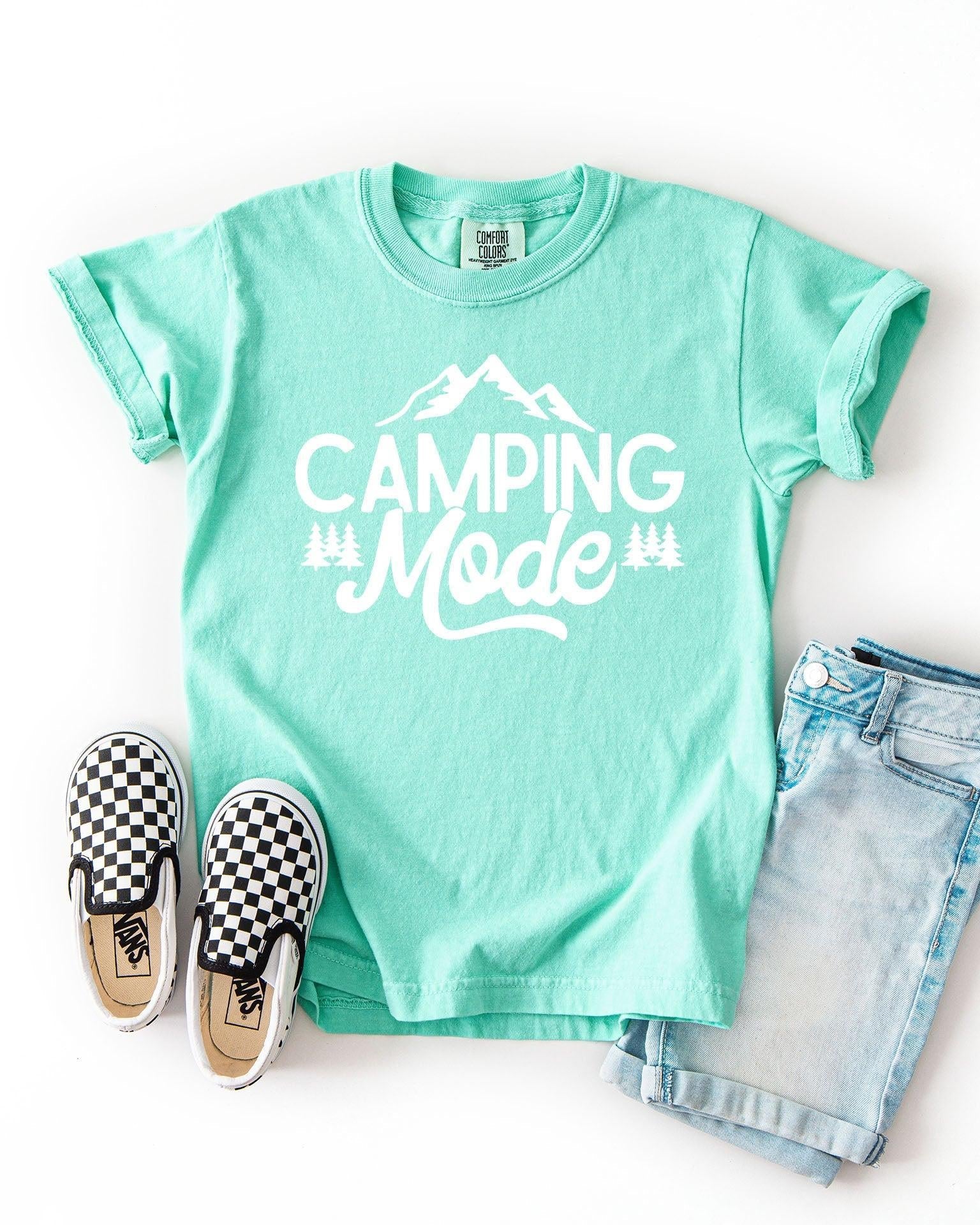 Camping Mode Nature Camping Hiking Garment Dyed Kids Youth Shirt