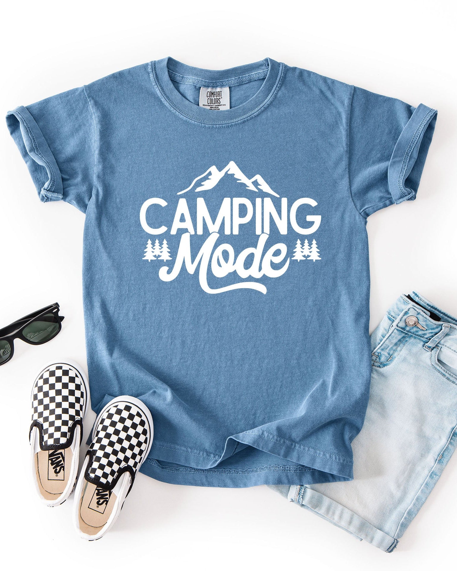 Camping Mode Nature Camping Hiking Garment Dyed Kids Youth Shirt