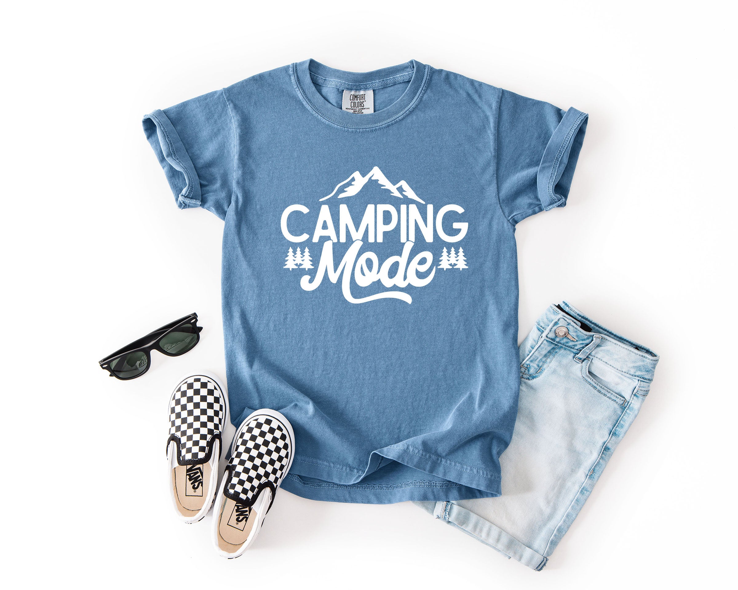 Camping Mode Nature Camping Hiking Garment Dyed Kids Youth Shirt