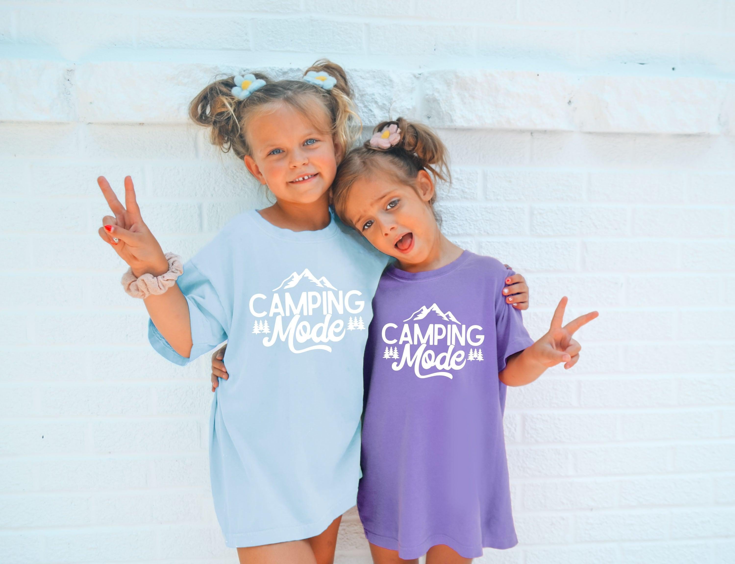 Camping Mode Nature Camping Hiking Garment Dyed Kids Youth Shirt