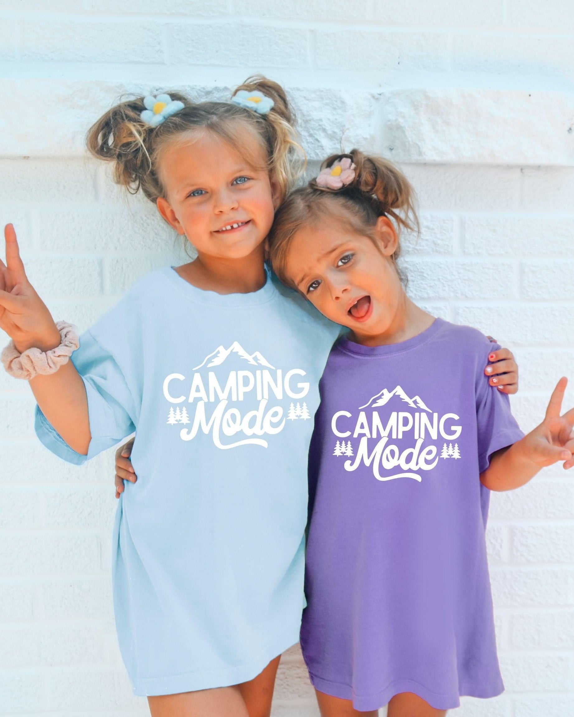 Camping Mode Nature Camping Hiking Garment Dyed Kids Youth Shirt