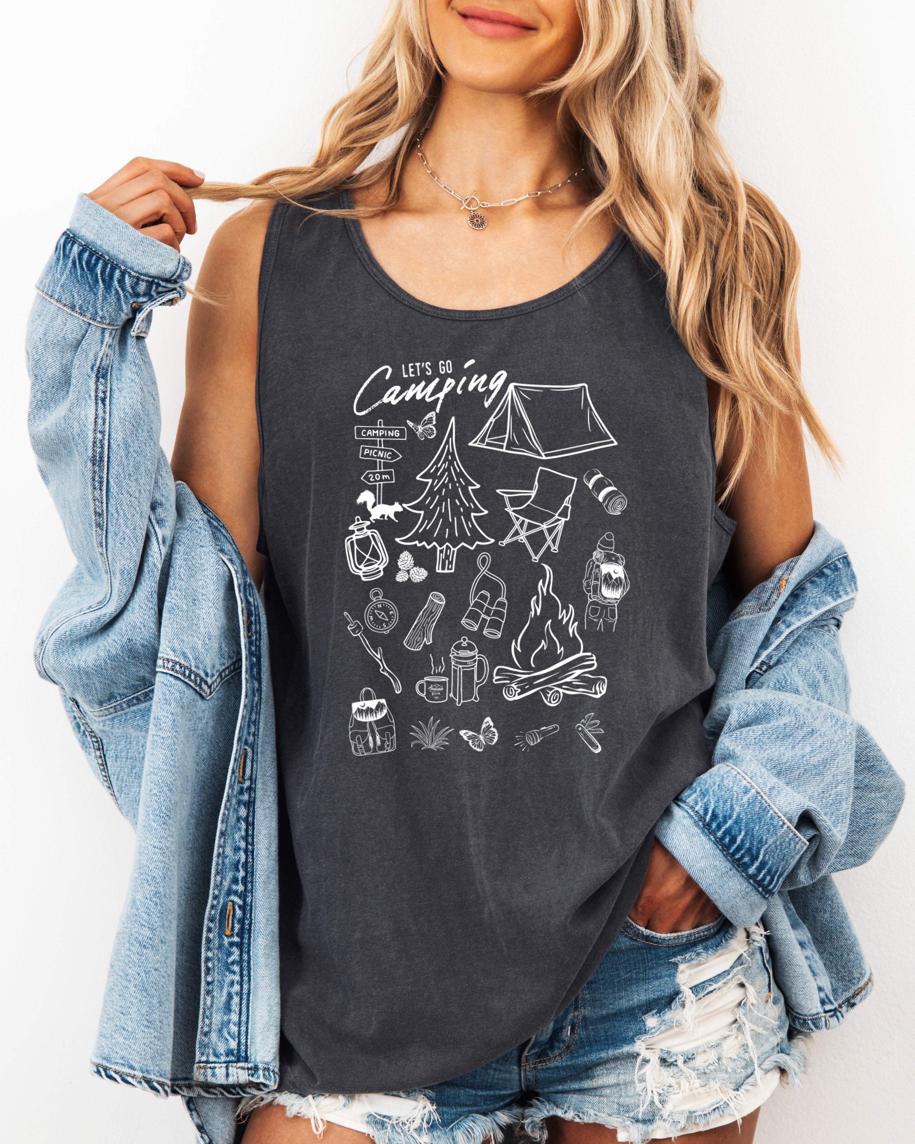 Camping Mountain Hiking Nature Comfort Colors Tank Top (sketches)