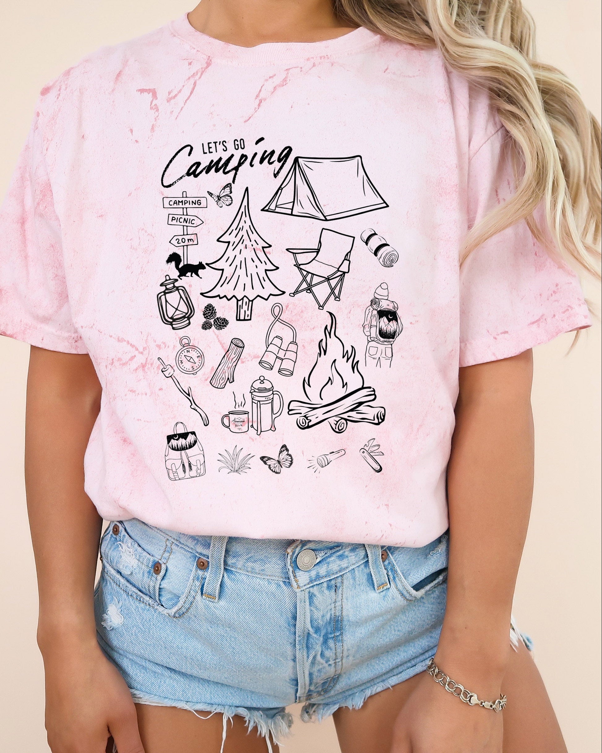 Camping Sketch Nature Camping Hiking Garment Dyed Shirt