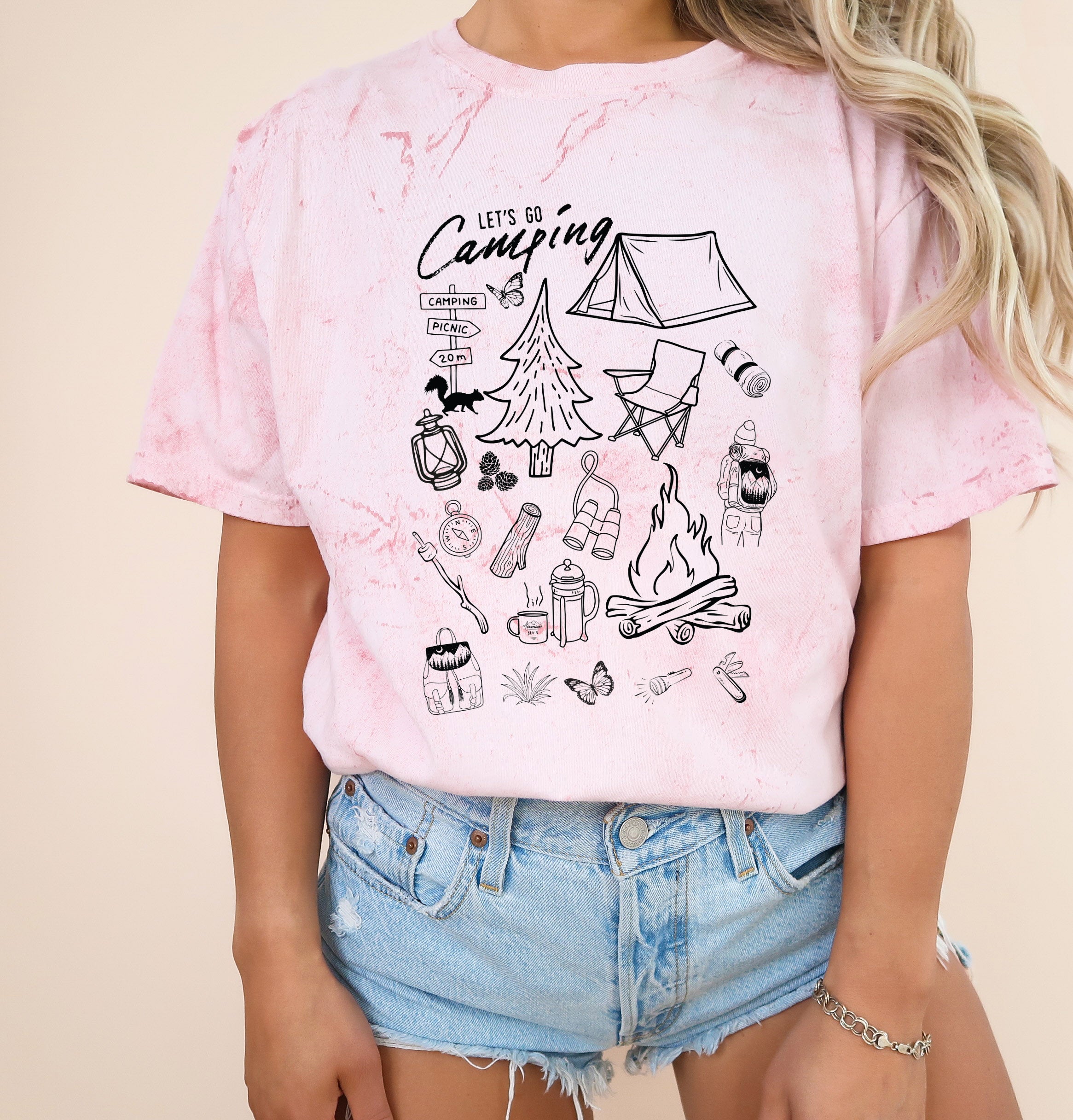 Camping Sketch Nature Camping Hiking Garment Dyed Shirt