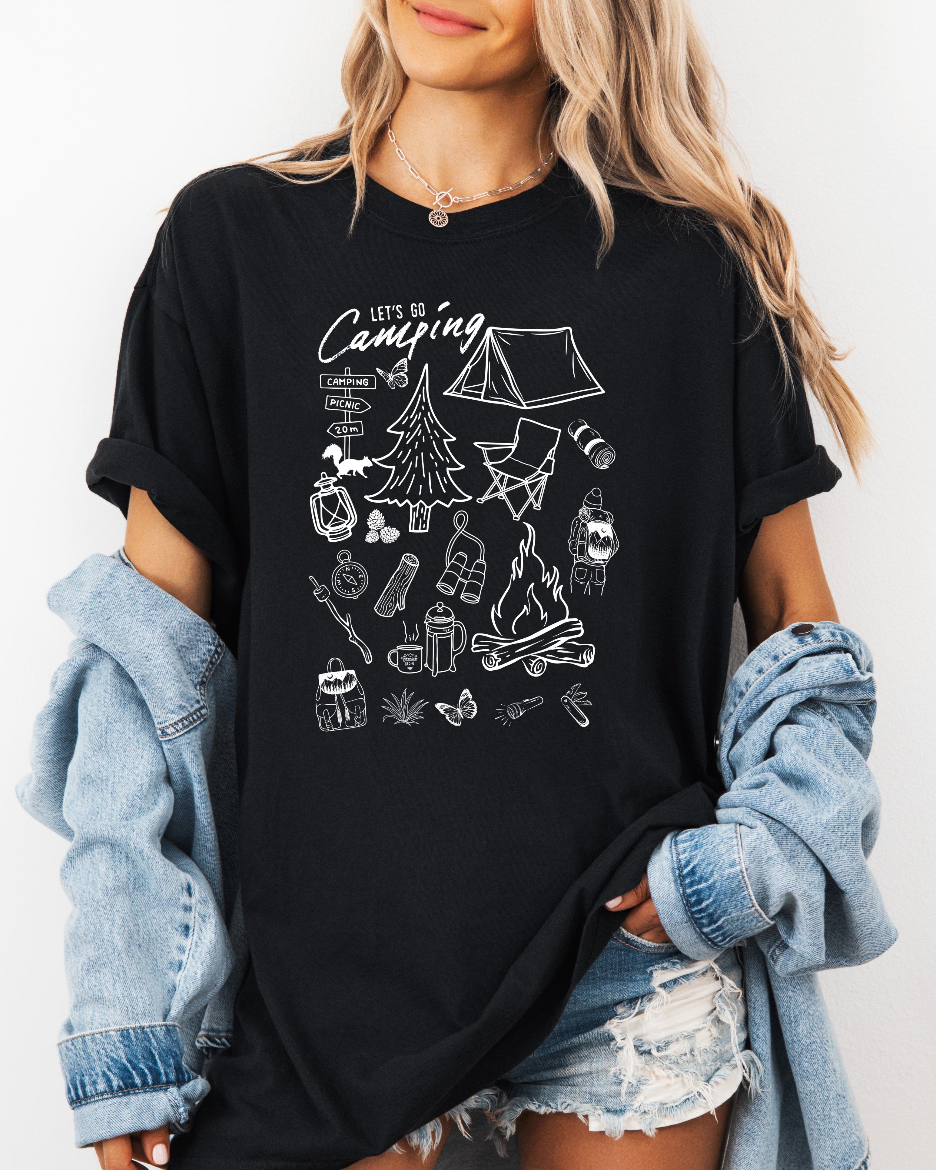 Camping Sketch Nature Camping Hiking Garment Dyed Shirt