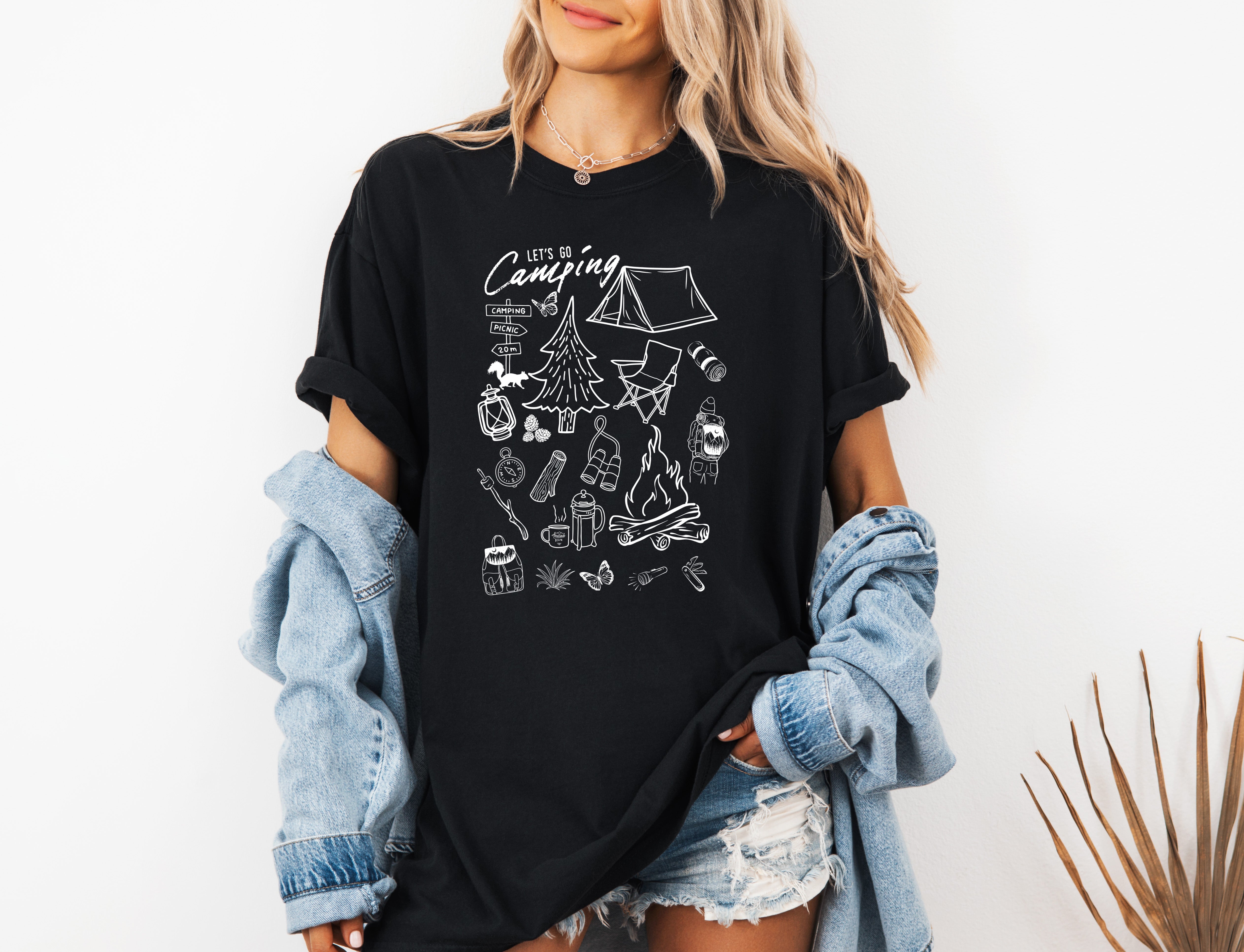 Camping Sketch Nature Camping Hiking Garment Dyed Shirt