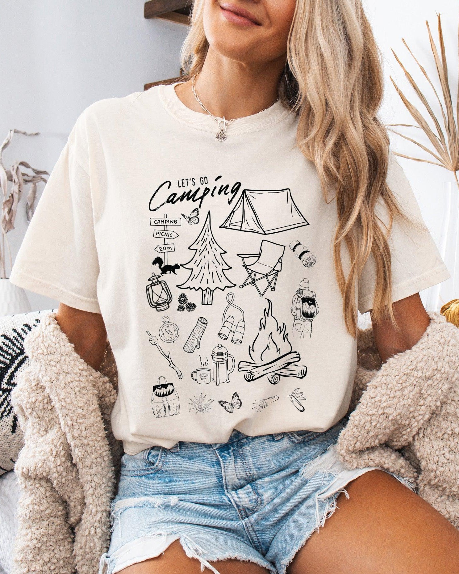 Camping Sketch Nature Camping Hiking Garment Dyed Shirt