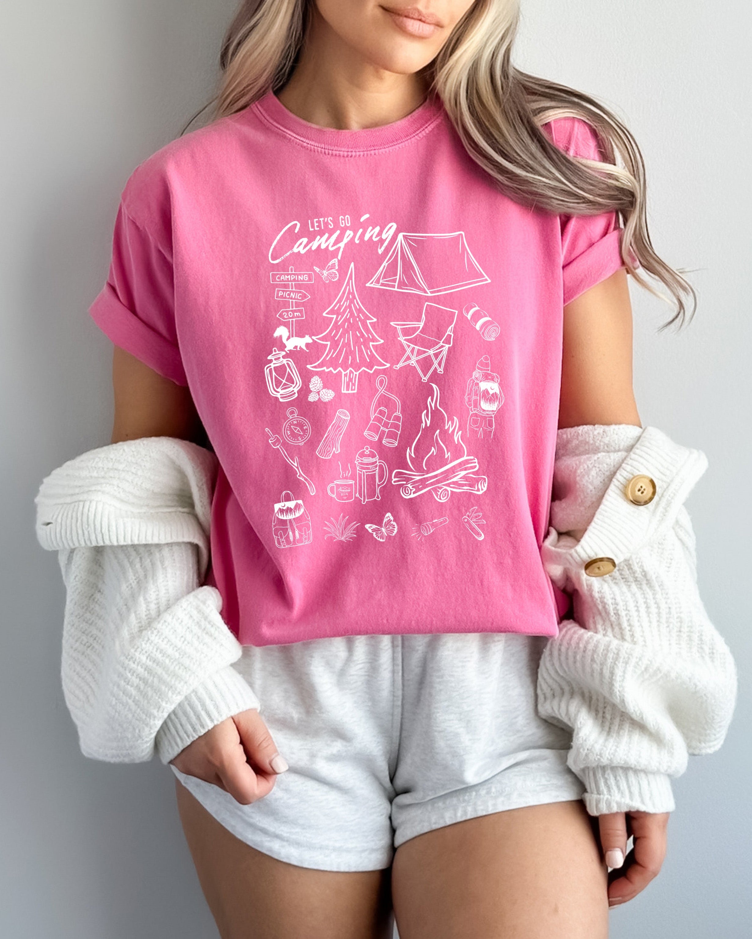 Camping Sketch Nature Camping Hiking Garment Dyed Shirt