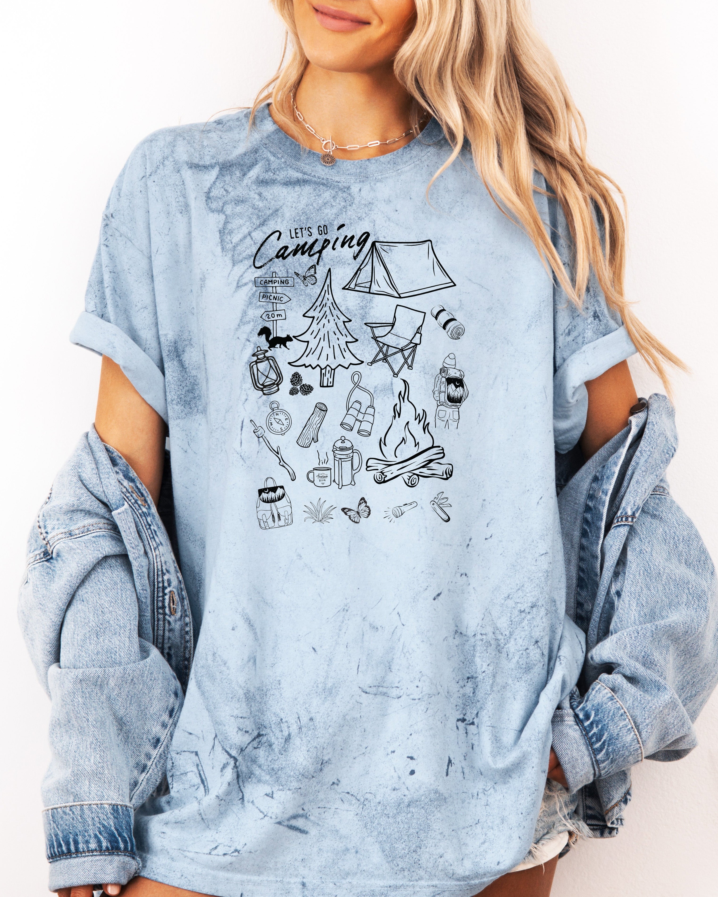 Camping Sketch Nature Camping Hiking Garment Dyed Shirt