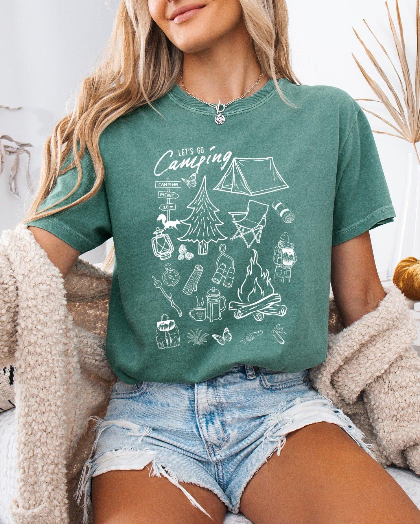 Camping Sketch Nature Camping Hiking Garment Dyed Shirt