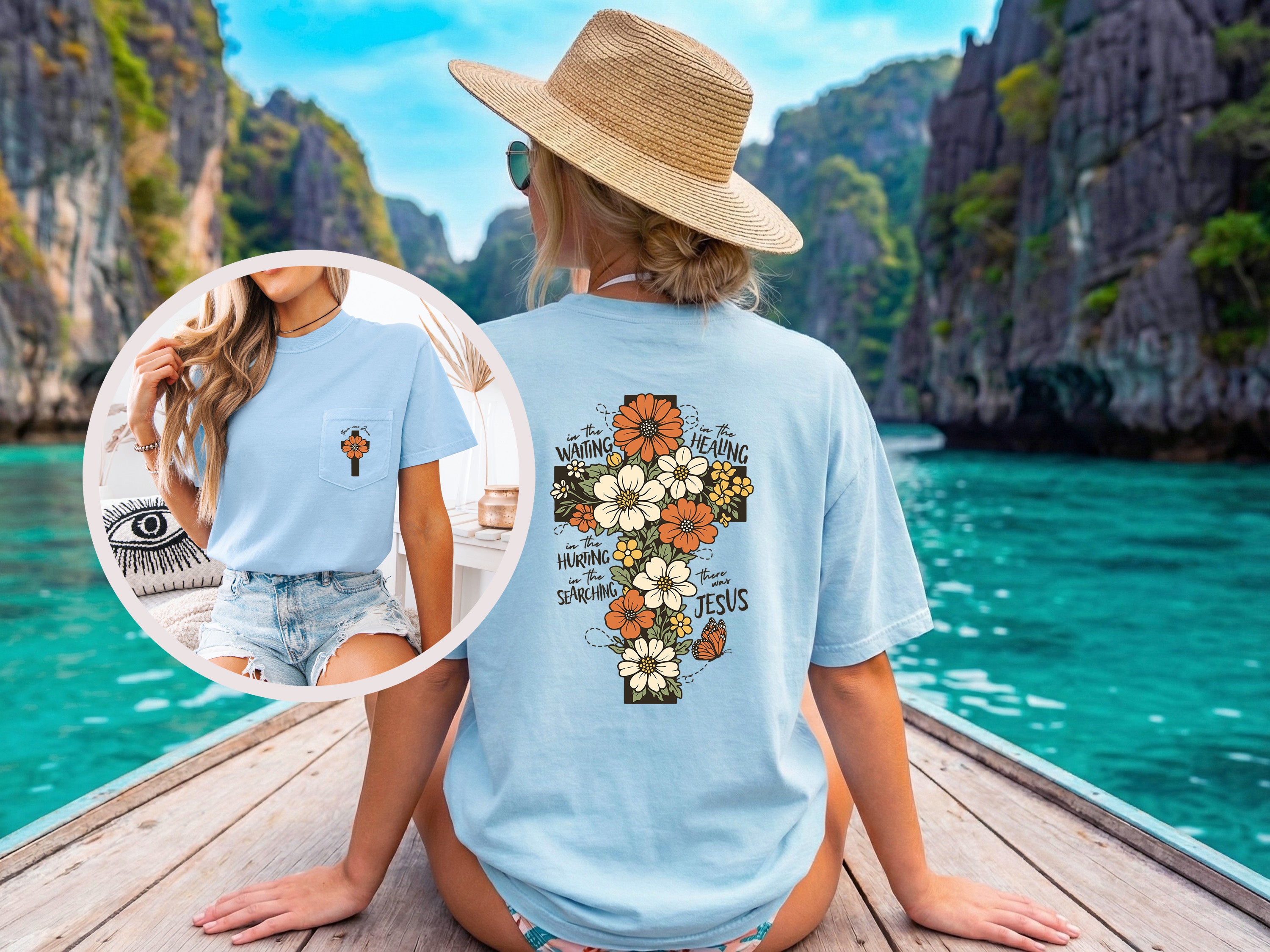 Jesus Flower Cross Comfort Colors Pocket T Shirt |Bible, Christian shirt