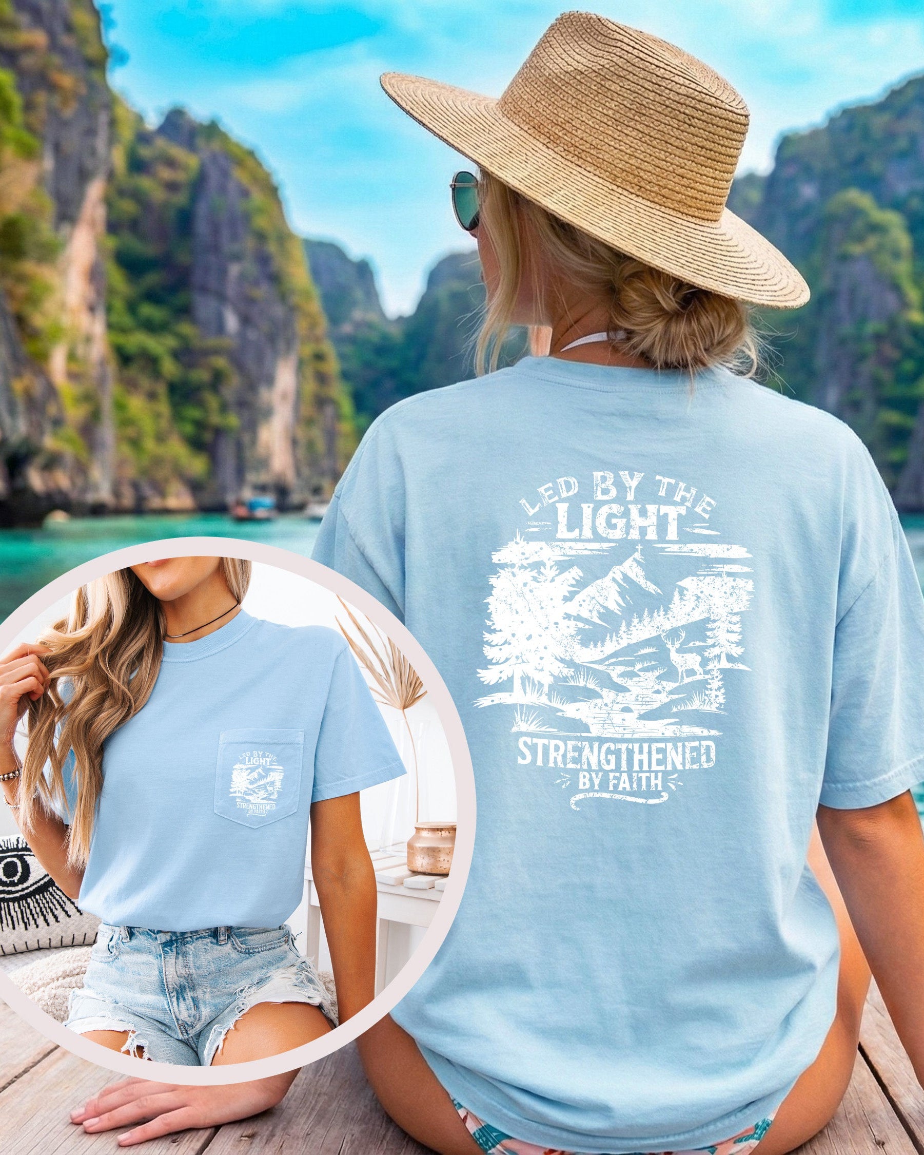Led by Light Faith Christian Comfort Colors Pocket T Shirt