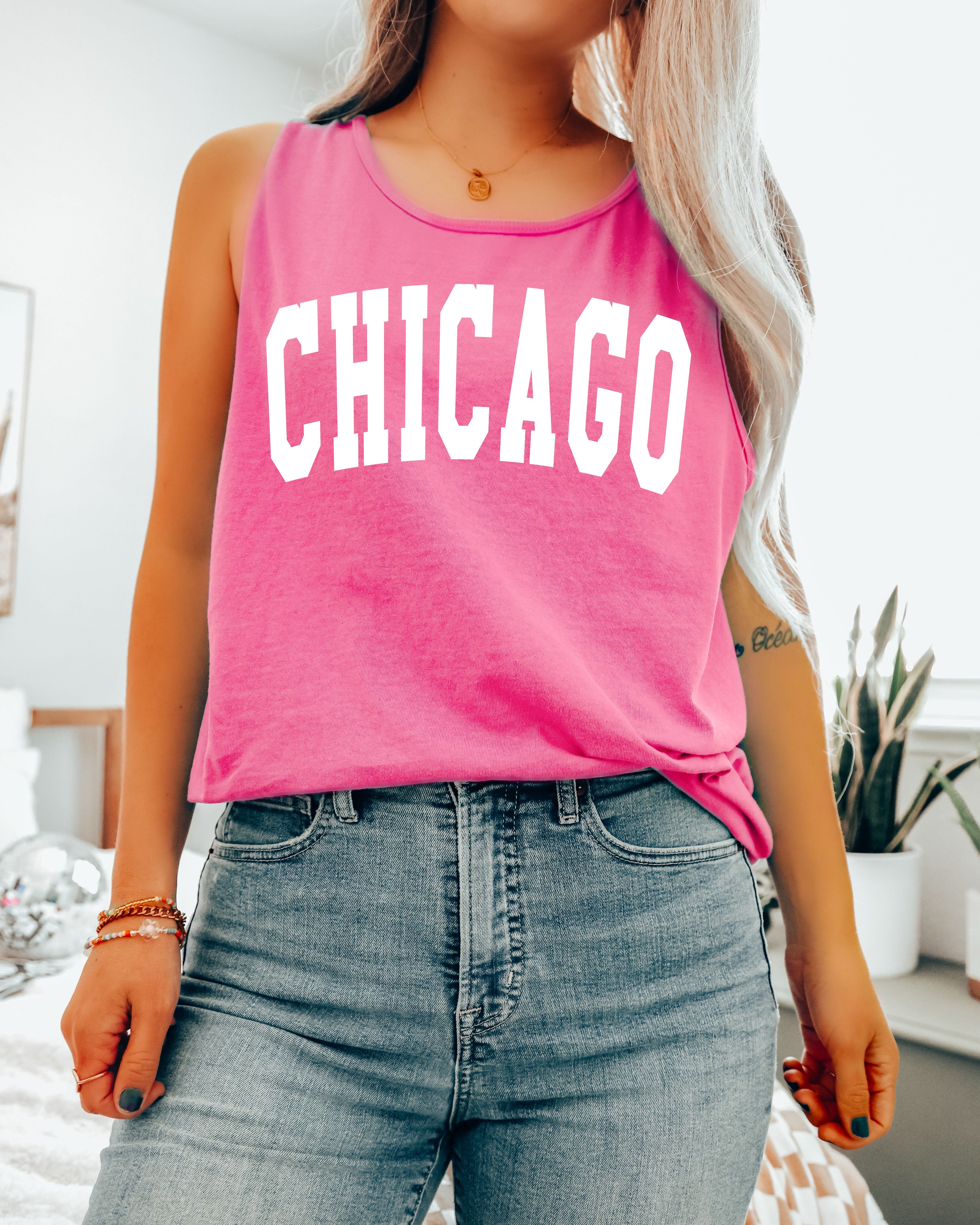 Chicago California State City Comfort Colors Tank Top (Condensed)