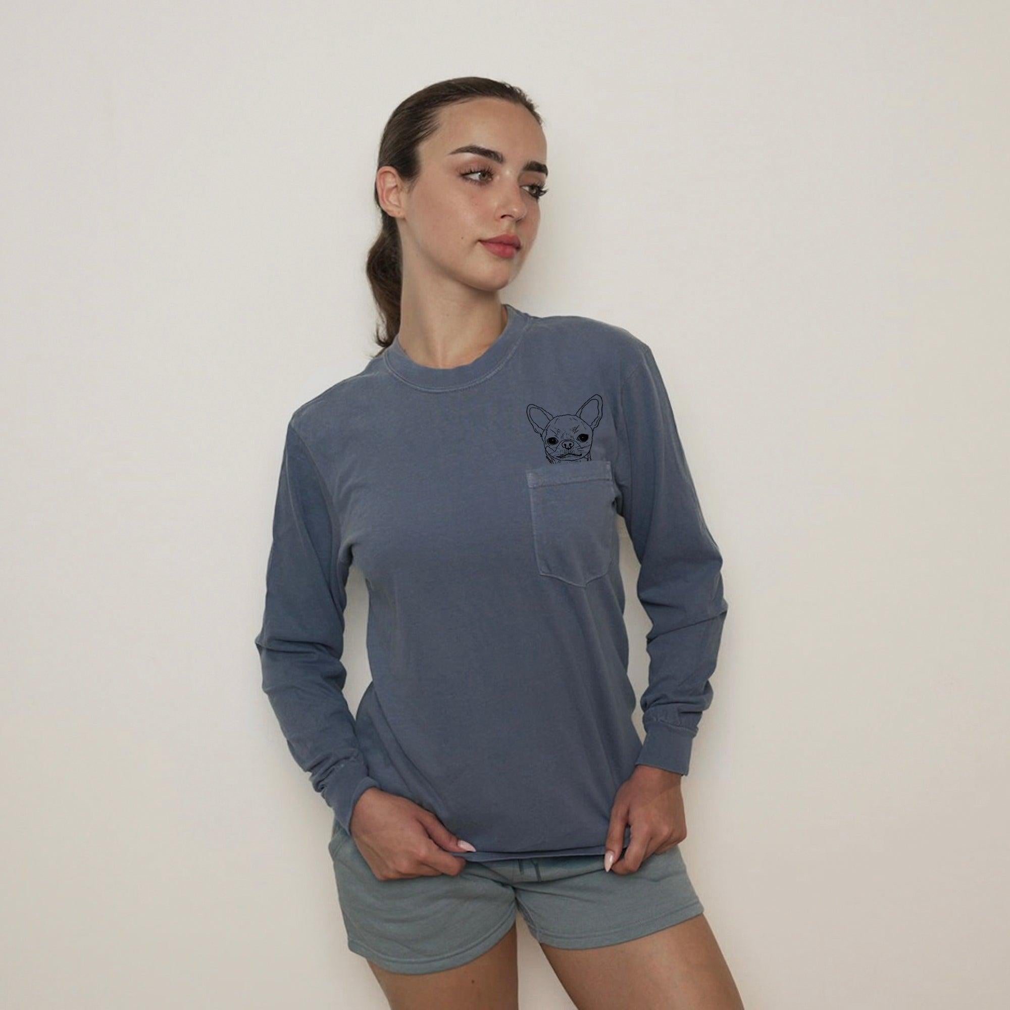 Chihuahua Dog Mom Pocket Comfort Colors Long Sleeve Shirt