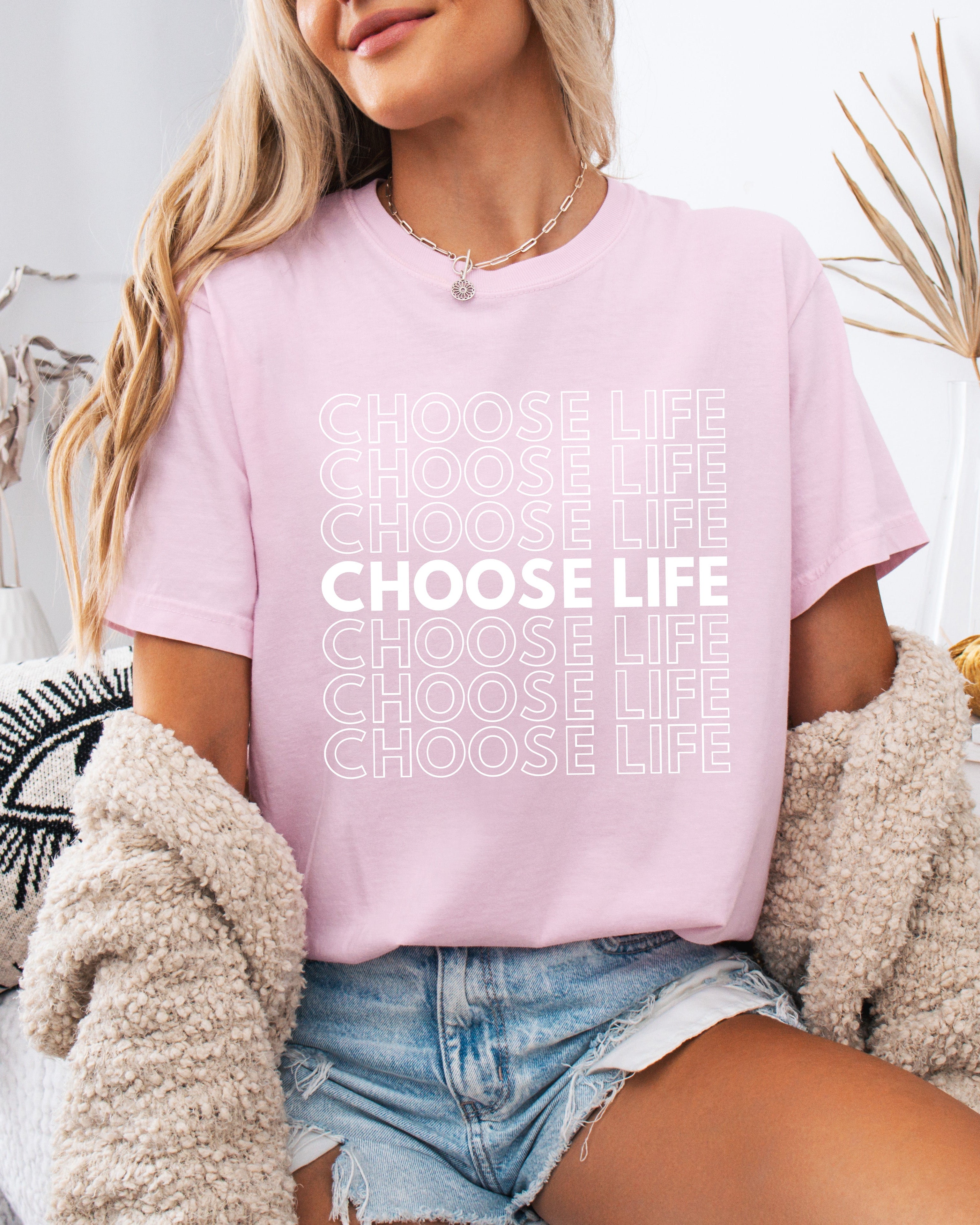 Choose Life Christian Comfort Colors Garment Dyed Christian T Shirt (Repeat)