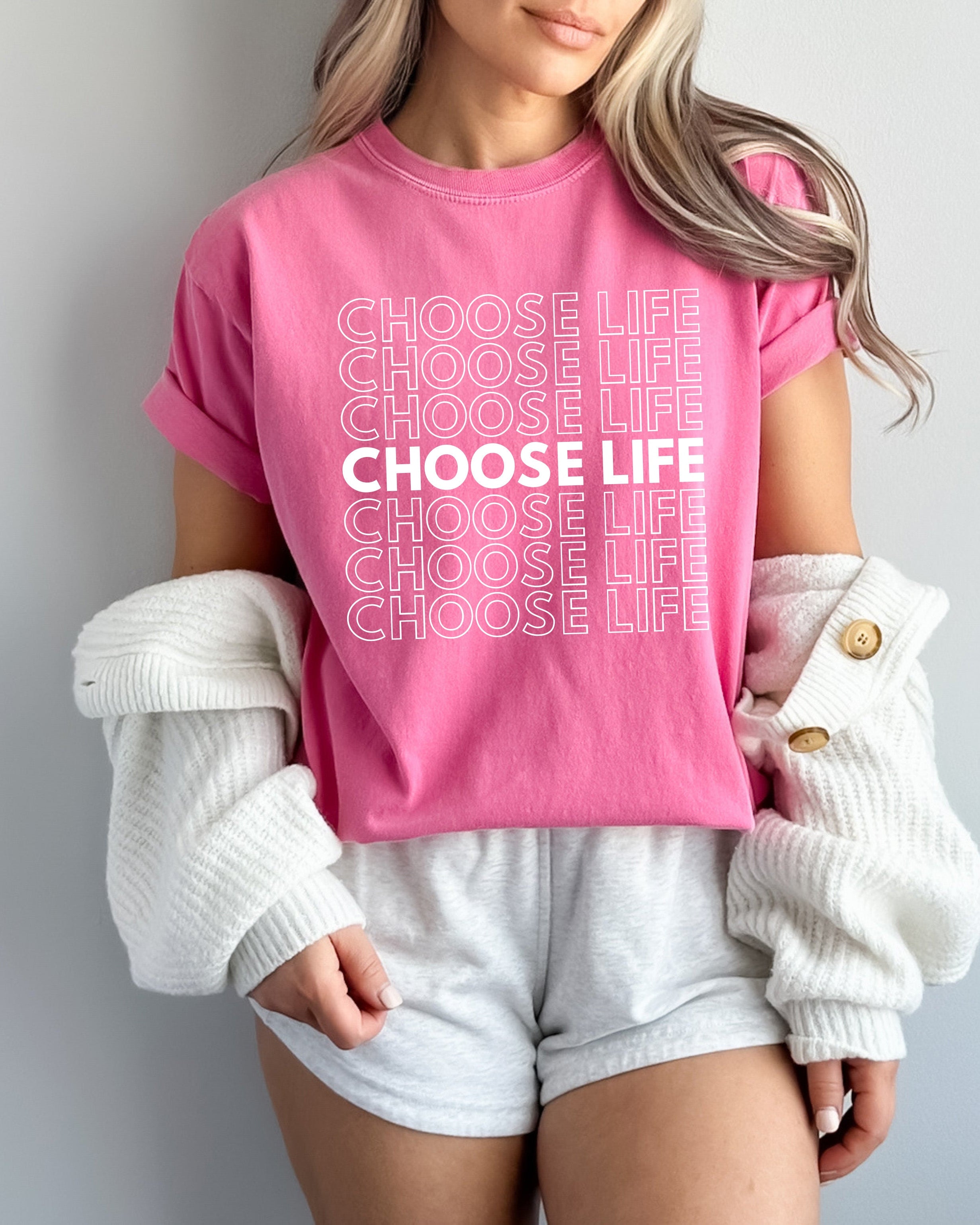 Choose Life Christian Comfort Colors Garment Dyed Christian T Shirt (Repeat)