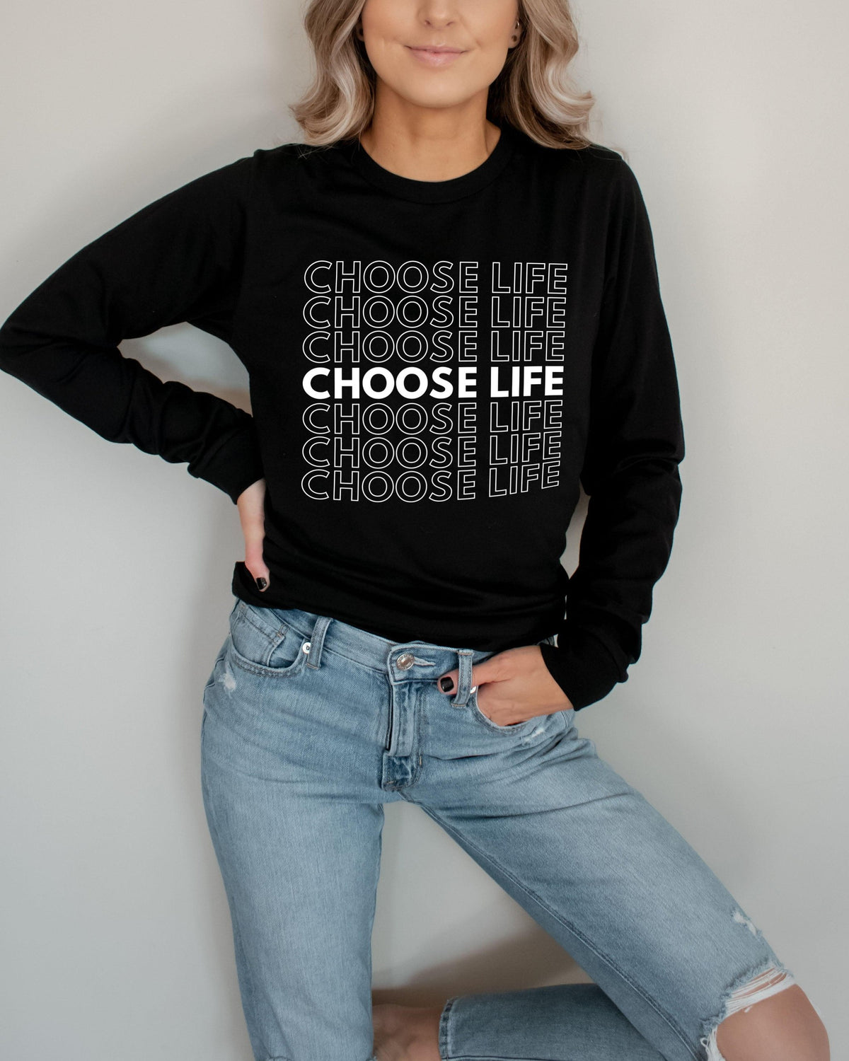 Choose Life Pro-life Long Sleeve T shirt (Repeat)