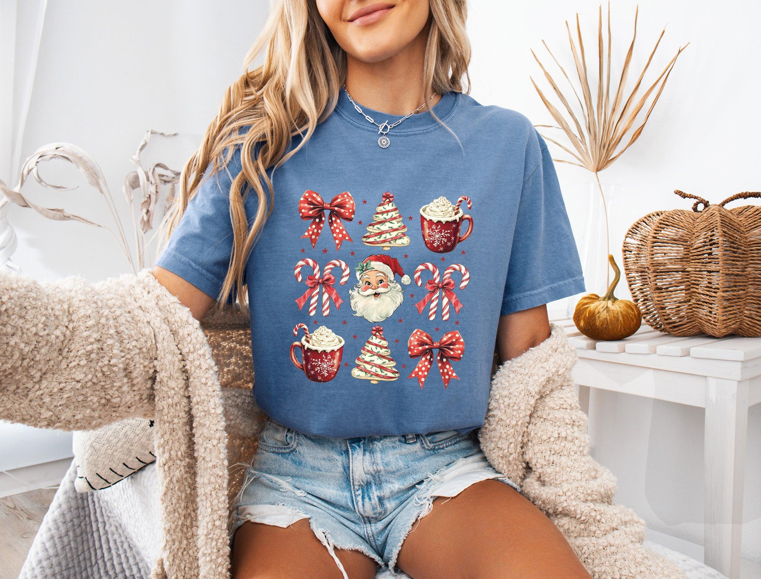 Christmas Tree Santa Hot Chocolate Christmas fall winter Comfort Colors Garment Dyed T Shirt