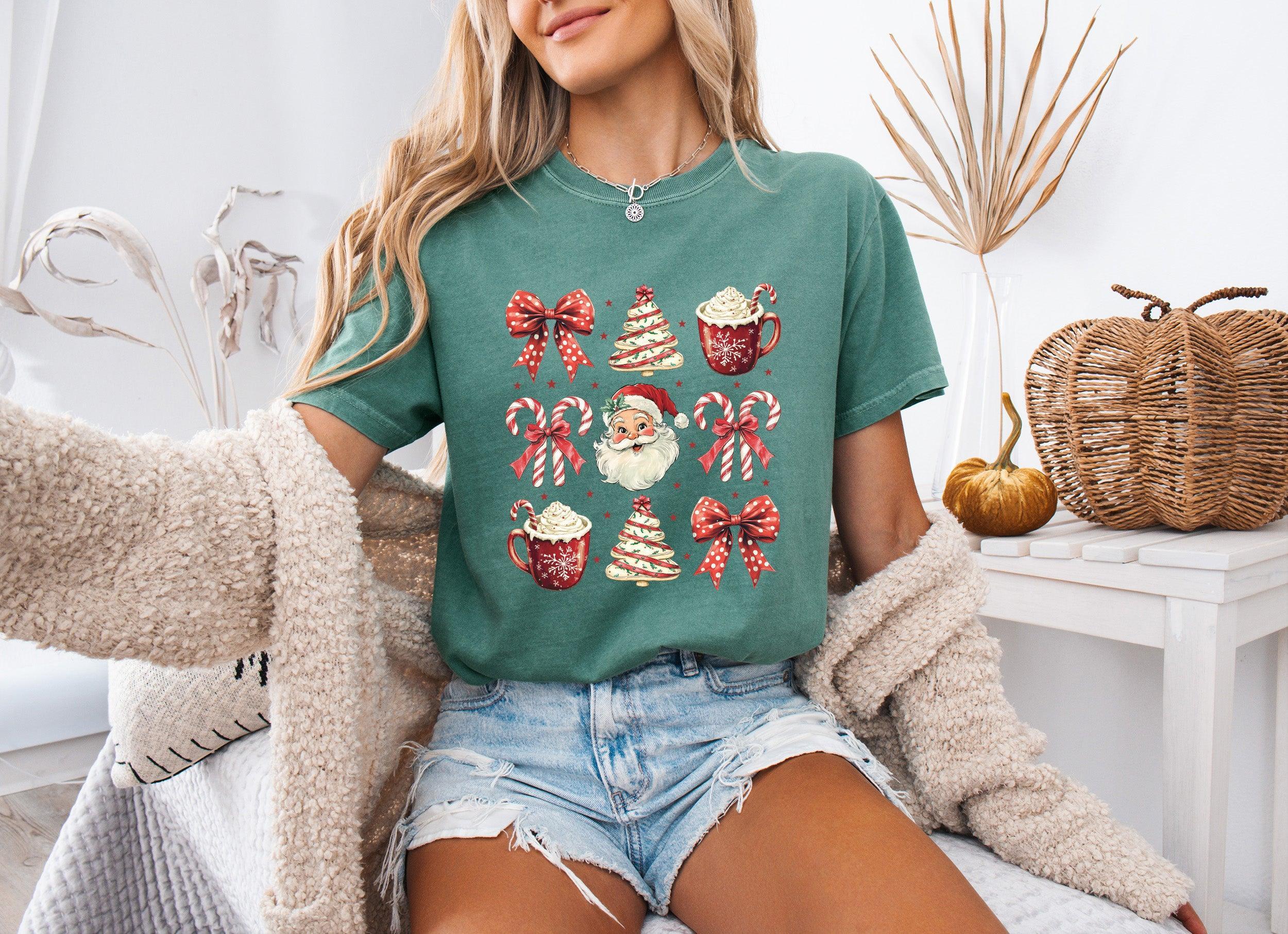 Christmas Tree Santa Hot Chocolate Christmas fall winter Comfort Colors Garment Dyed T Shirt