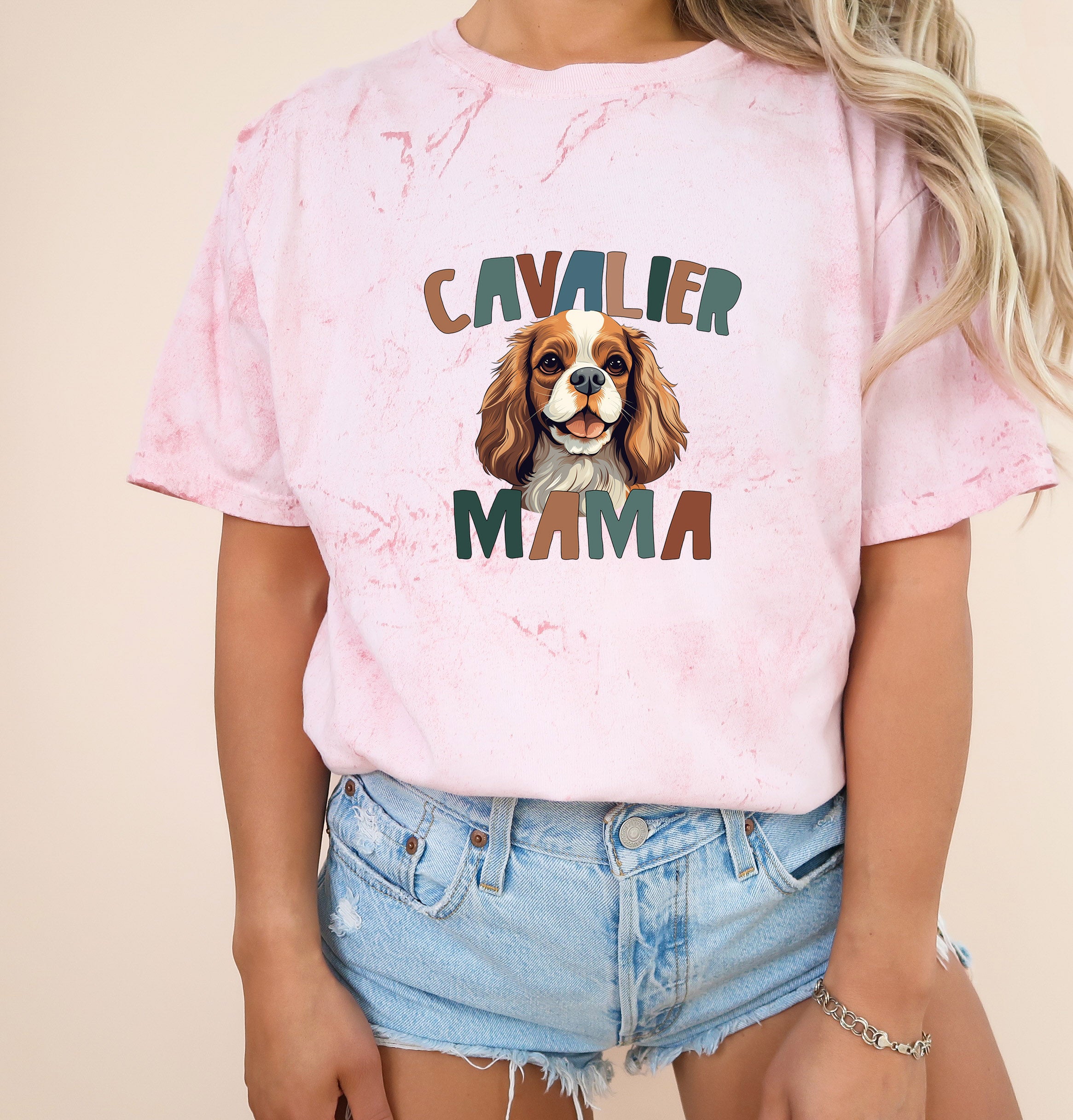 Cavalier King Charles Spaniel Dog Mom Comfort Fall Colors Garment Dyed T Shirt (Color)
