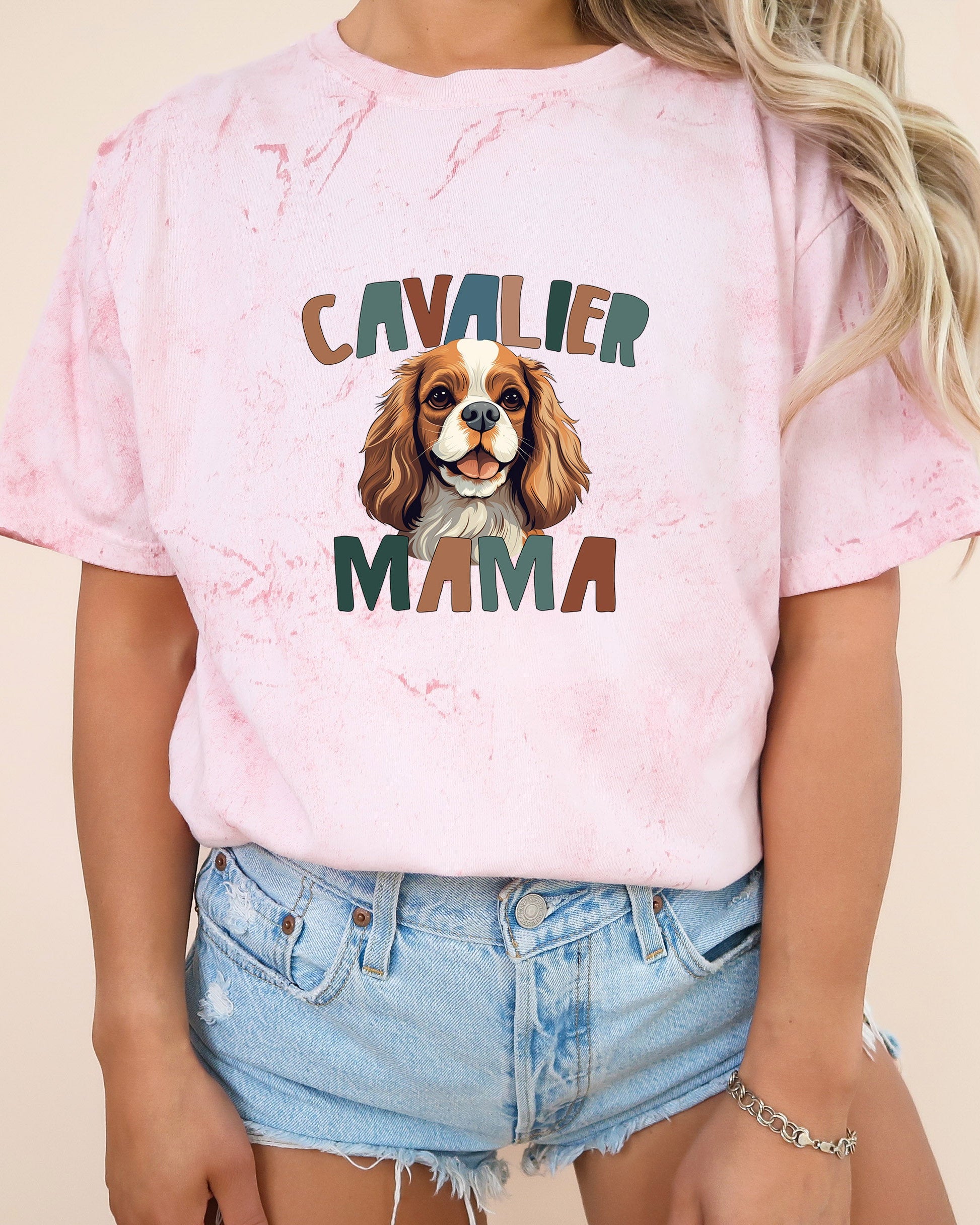 Cavalier King Charles Spaniel Dog Mom Comfort Fall Colors Garment Dyed T Shirt (Color)