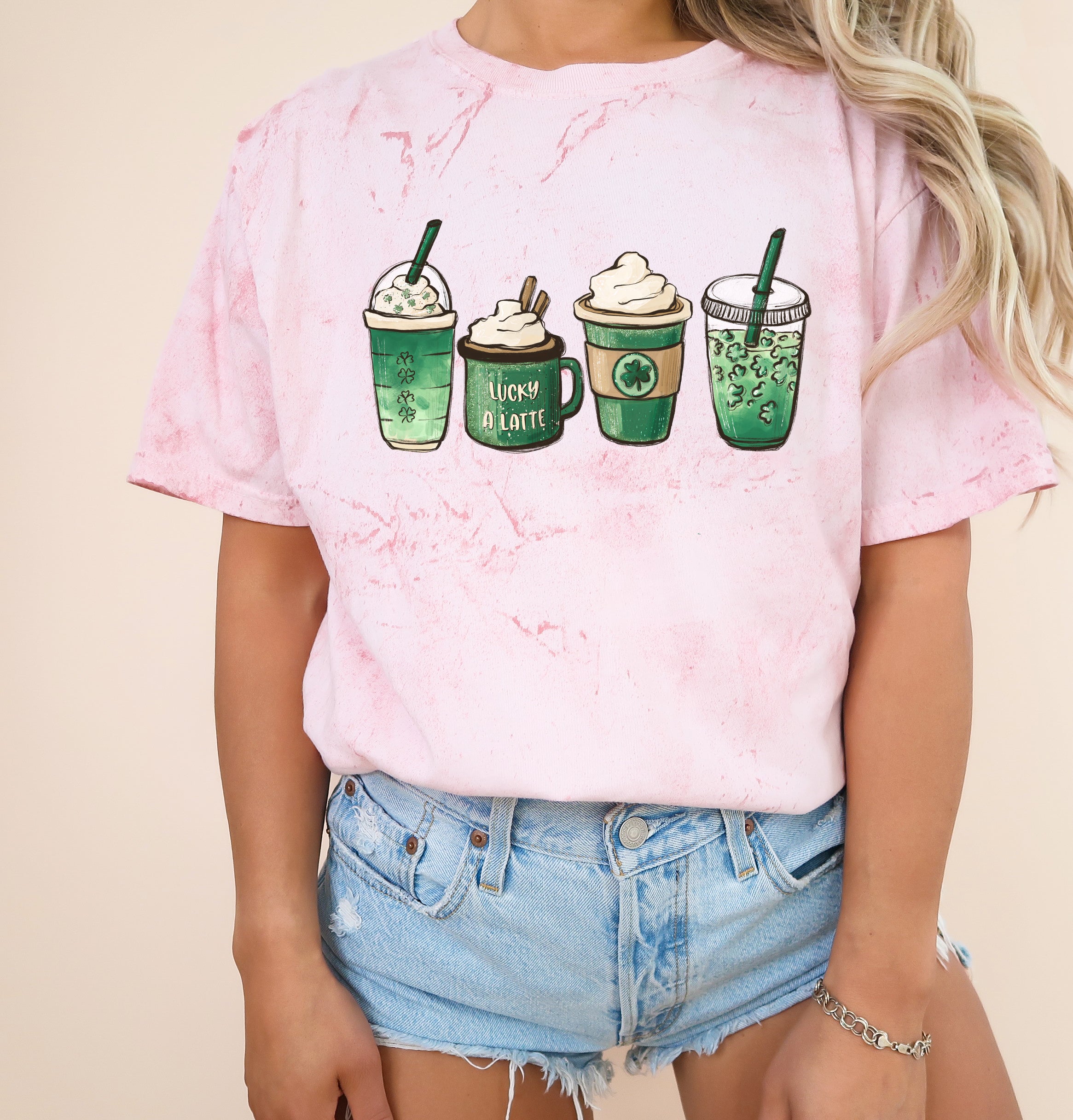 St. Patrick's day Lucky Latte Shamrock Matcha Coffee Comfort Colors T Shirt