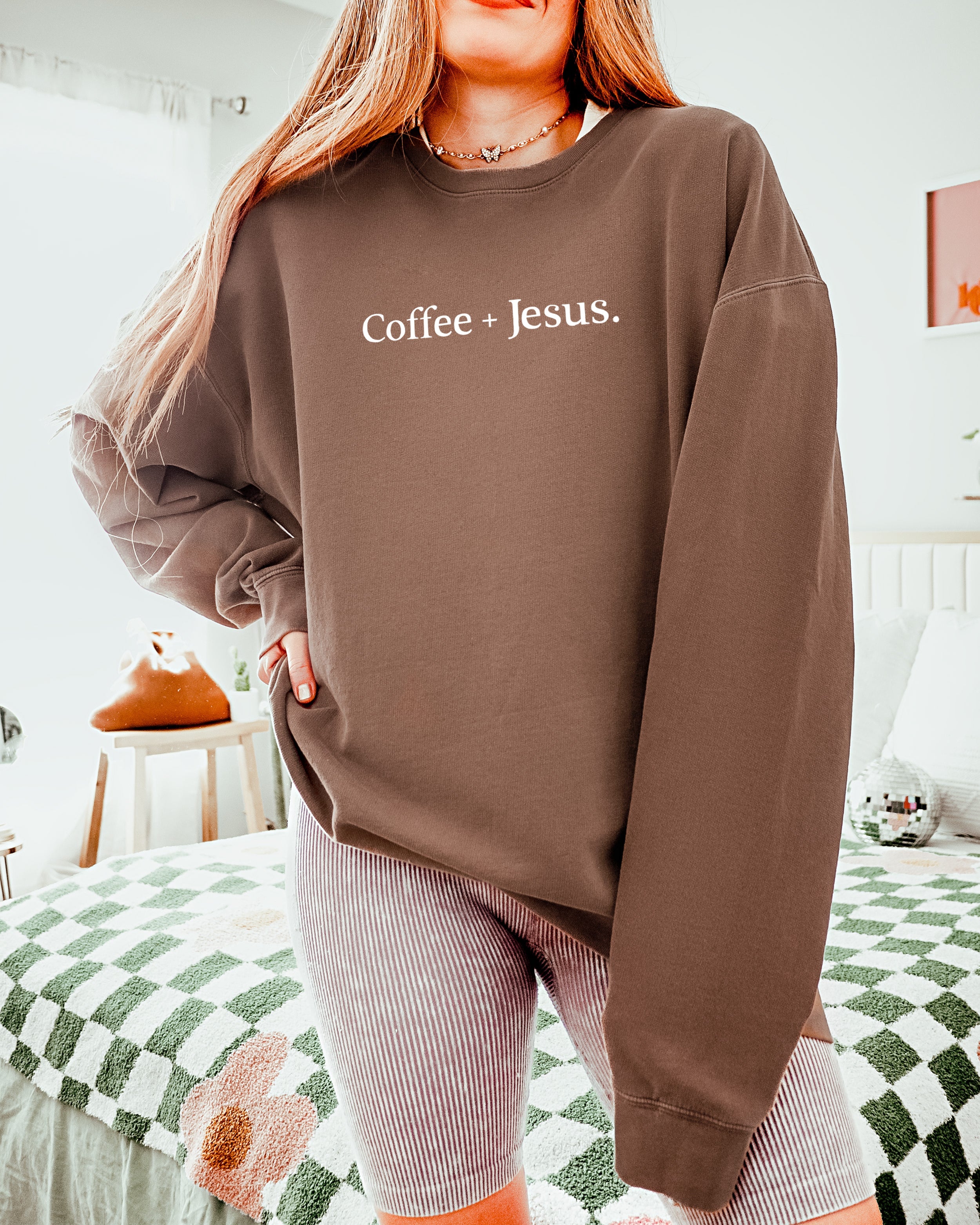 Coffee + Jesus Fall Autumn Garment Dyed Comfort Colors Sweatshirt