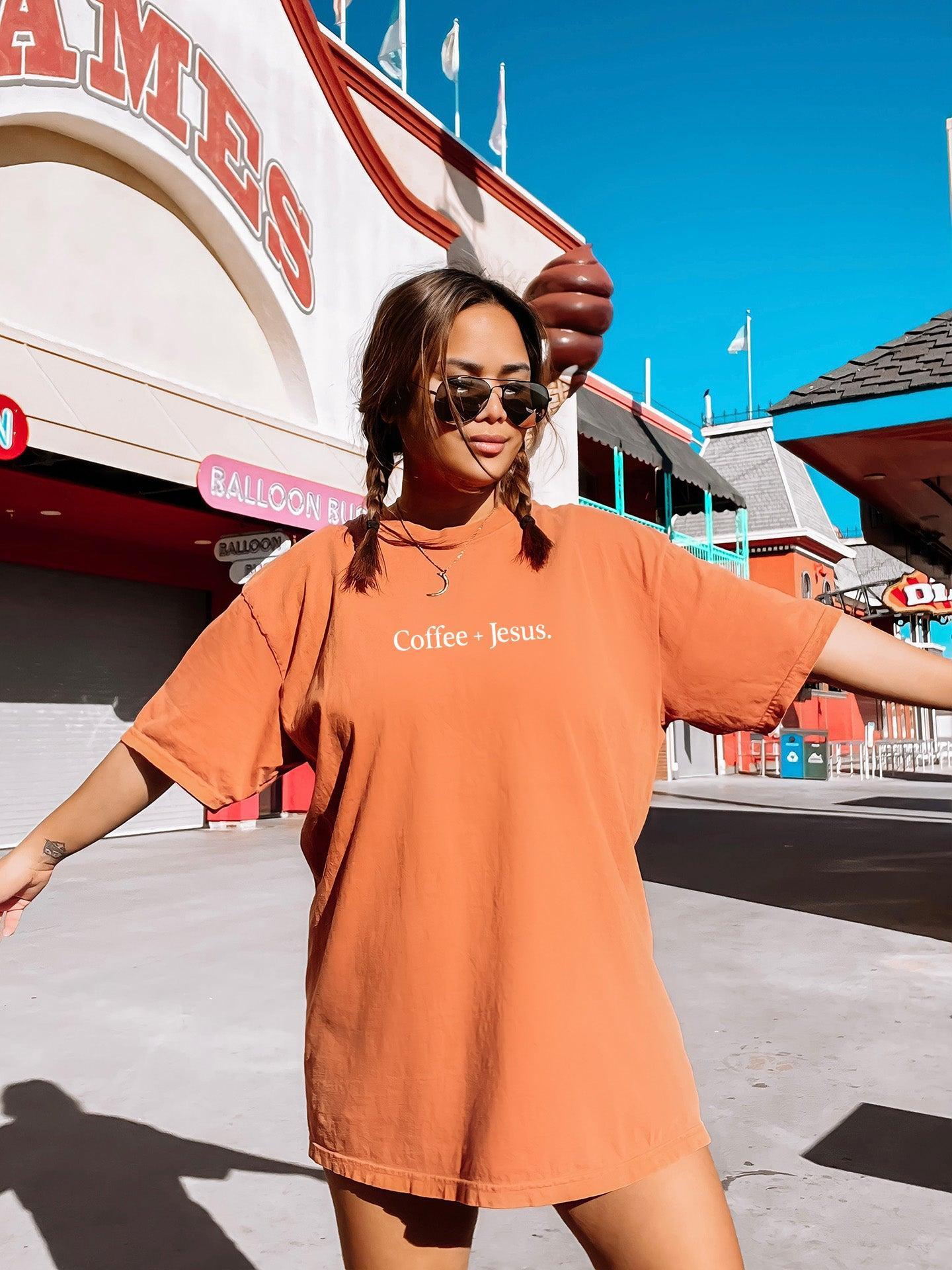 Coffee + Jesus Fall Thanksgiving day Christmas Autumn Comfort Colors Garment Dyed T Shirt