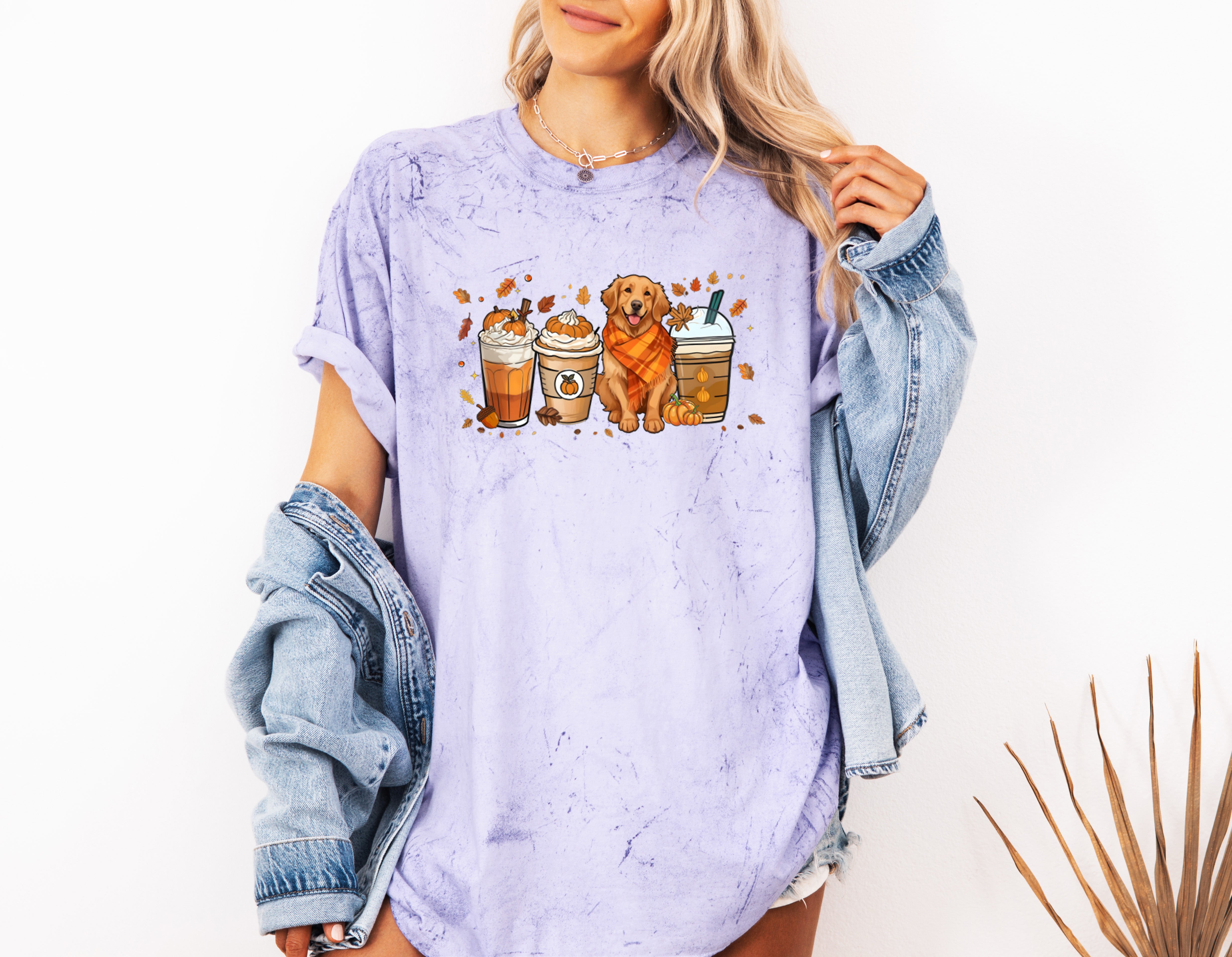 Coffee Pumpkin Spice Latte and Retriever Fall Thanksgiving day Christmas Autumn Comfort Colors Garment Dyed T Shirt