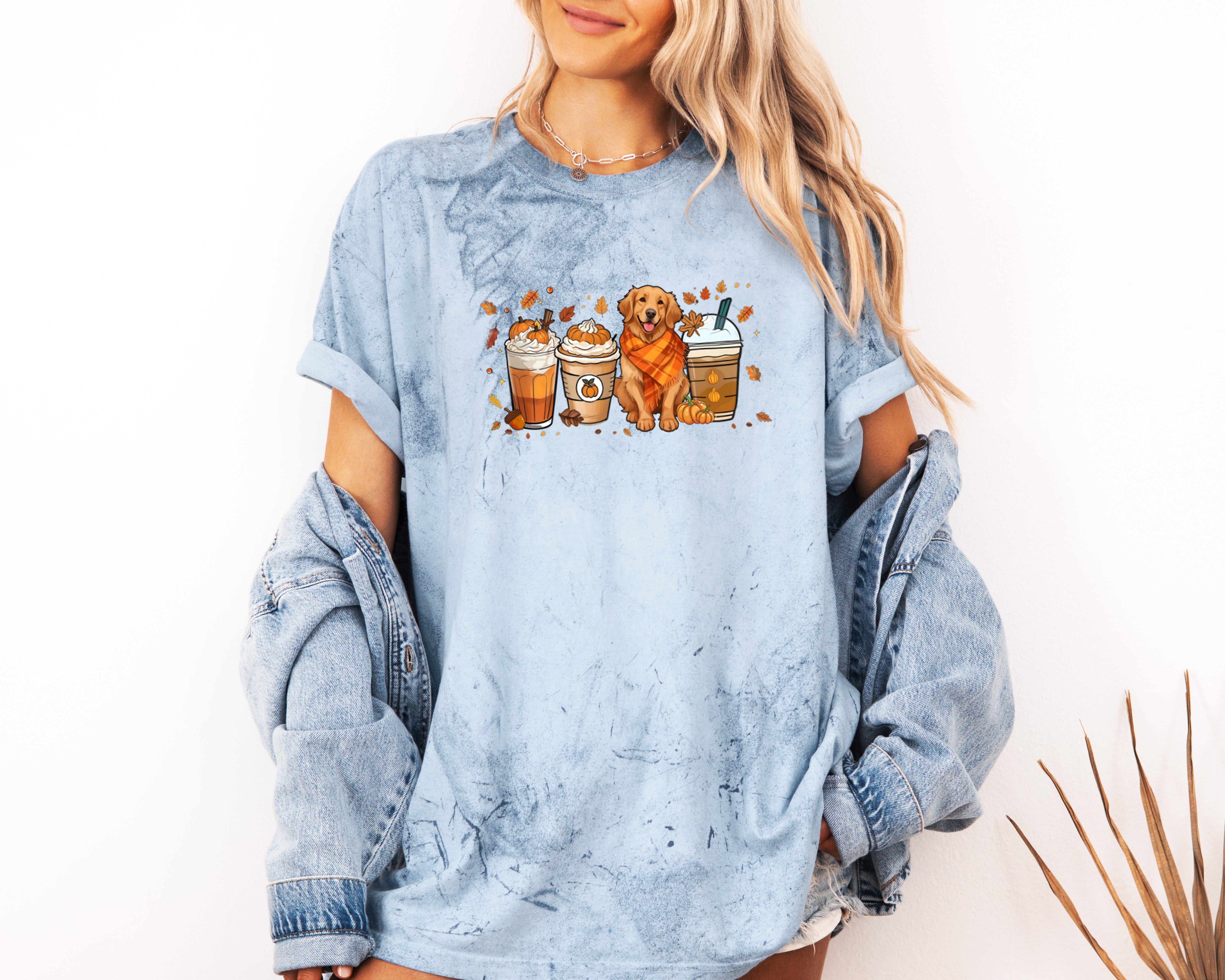 Coffee Pumpkin Spice Latte and Retriever Fall Thanksgiving day Christmas Autumn Comfort Colors Garment Dyed T Shirt