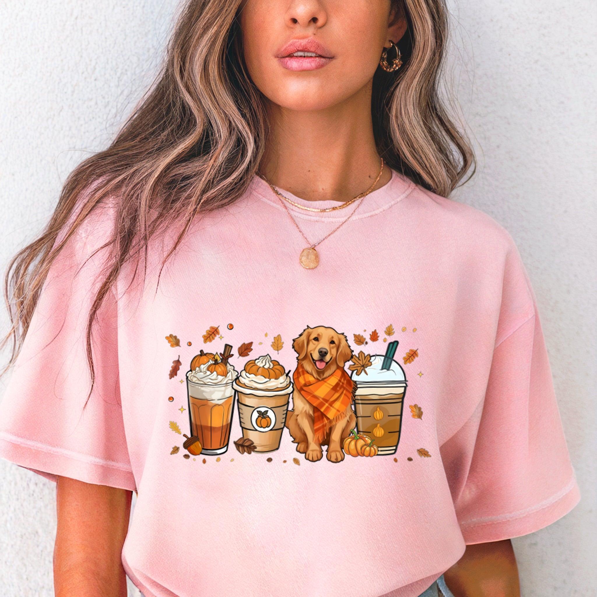 Coffee Pumpkin Spice Latte and Retriever Fall Thanksgiving day Christmas Autumn Comfort Colors Garment Dyed T Shirt