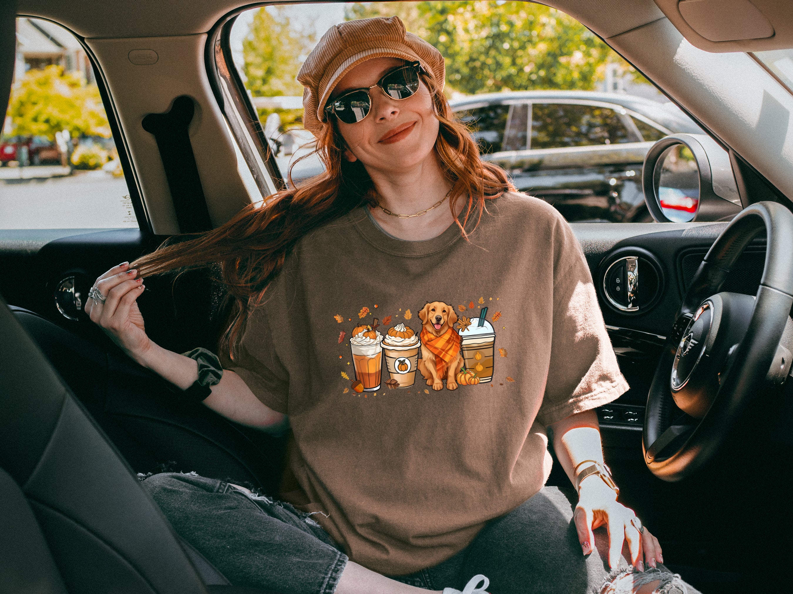 Coffee Pumpkin Spice Latte and Retriever Fall Thanksgiving day Christmas Autumn Comfort Colors Garment Dyed T Shirt