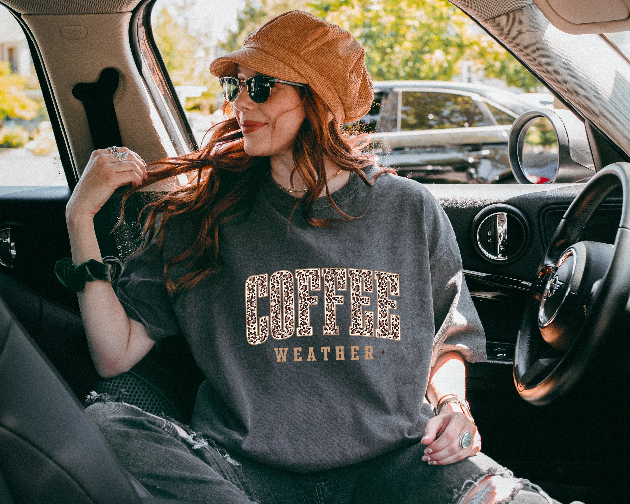 Coffee Weather Fall Thanksgiving day Christmas Autumn Comfort Colors Garment Dyed T Shirt