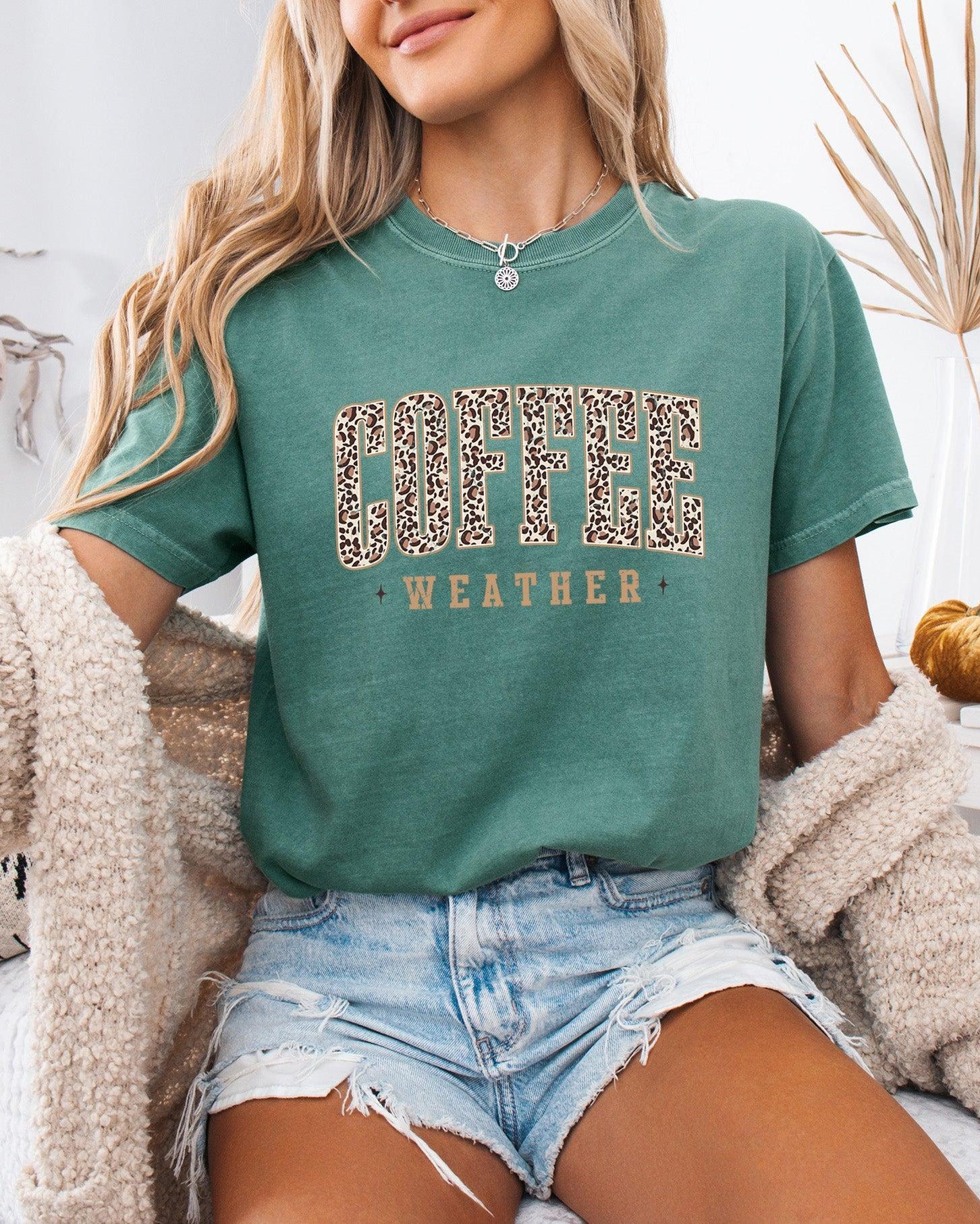 Coffee Weather Fall Thanksgiving day Christmas Autumn Comfort Colors Garment Dyed T Shirt