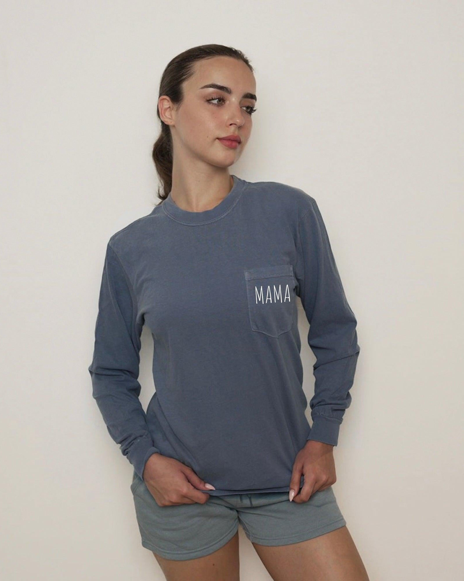 Comfort Colors Mama Pocket Long Sleeve Shirt (Cute)